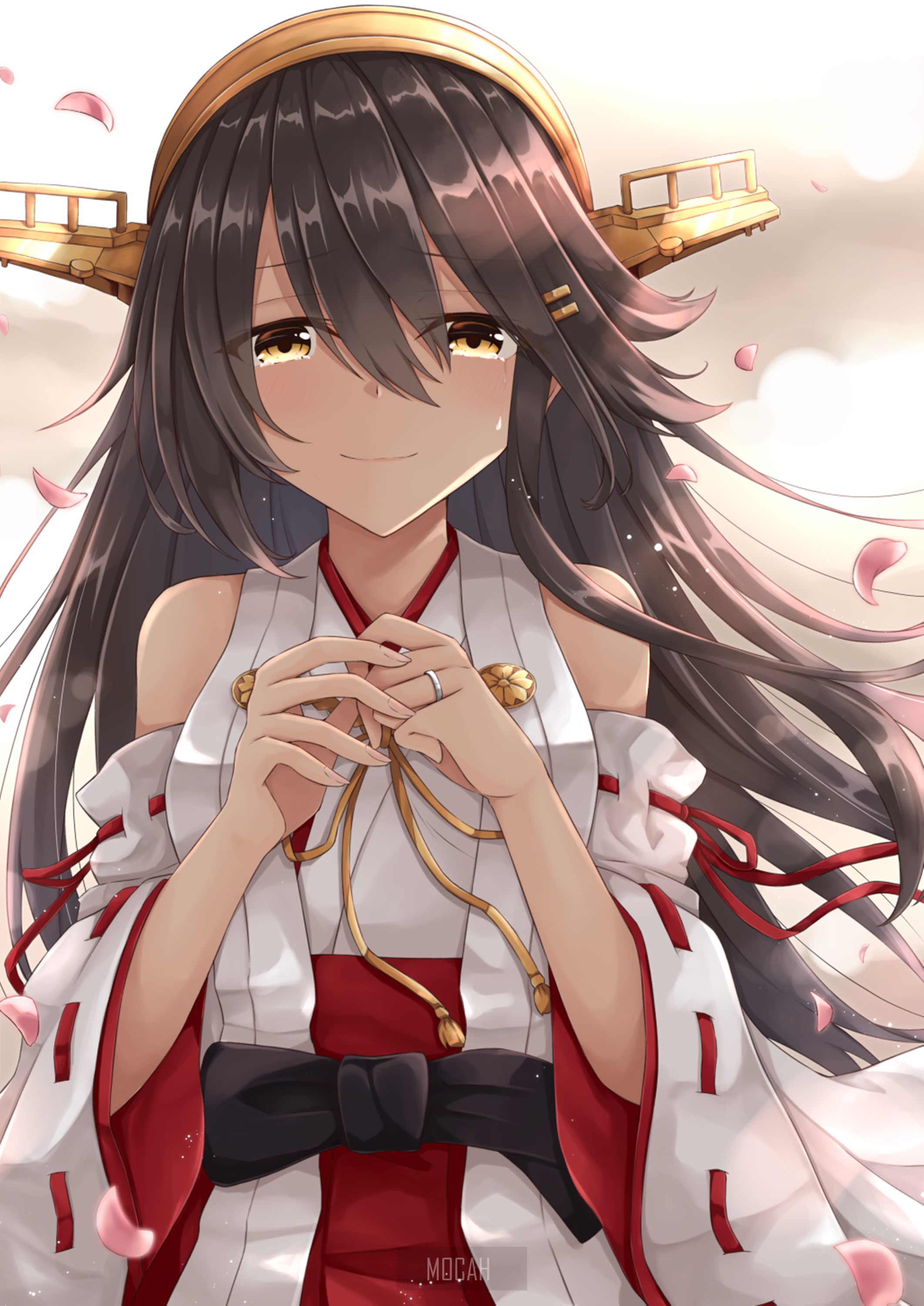 Anime girl with dark hair and golden eyes HD Phone Wallpaper