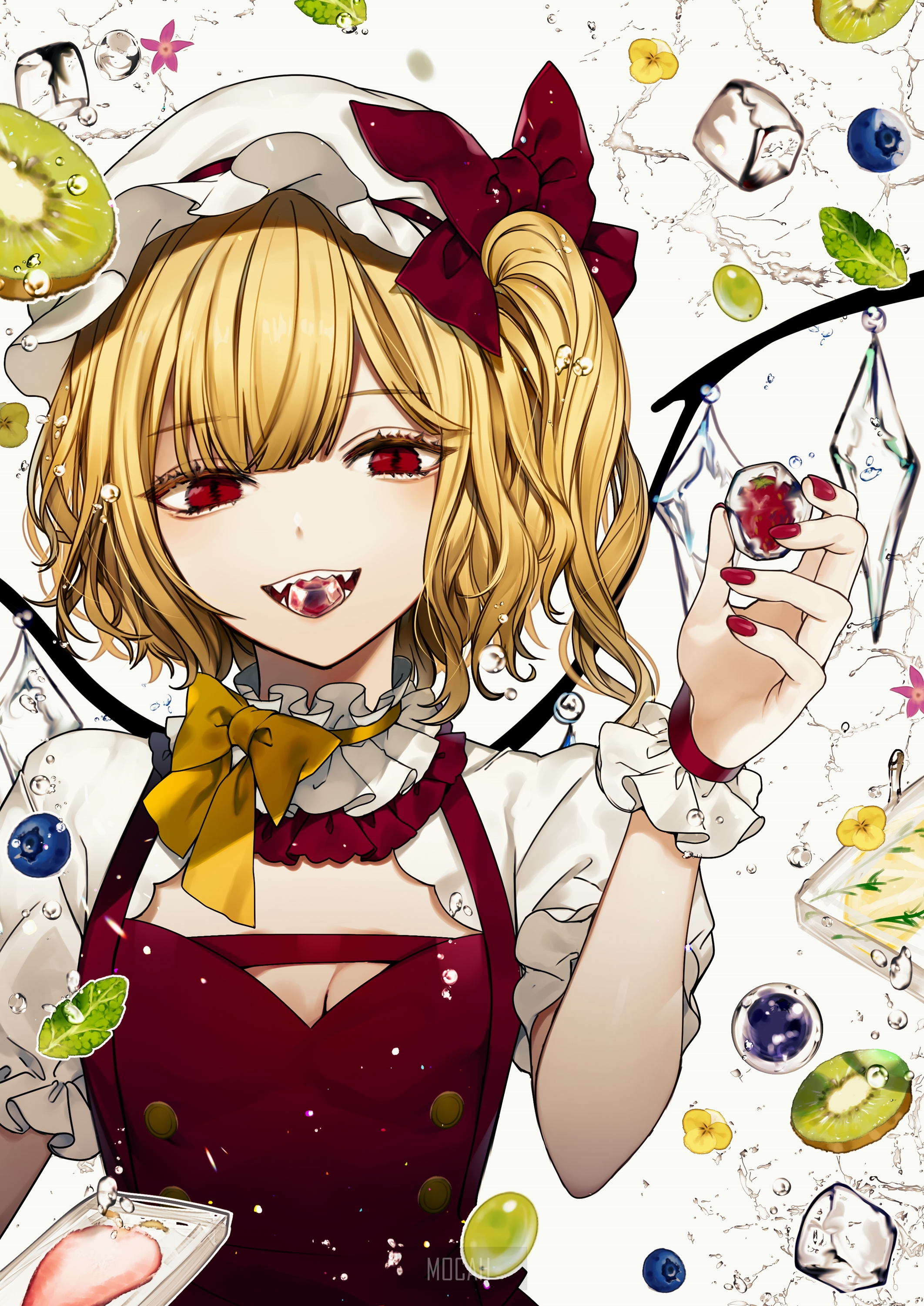 Flandre Scarlet from Touhou with fruits and ice HD Phone Wallpaper