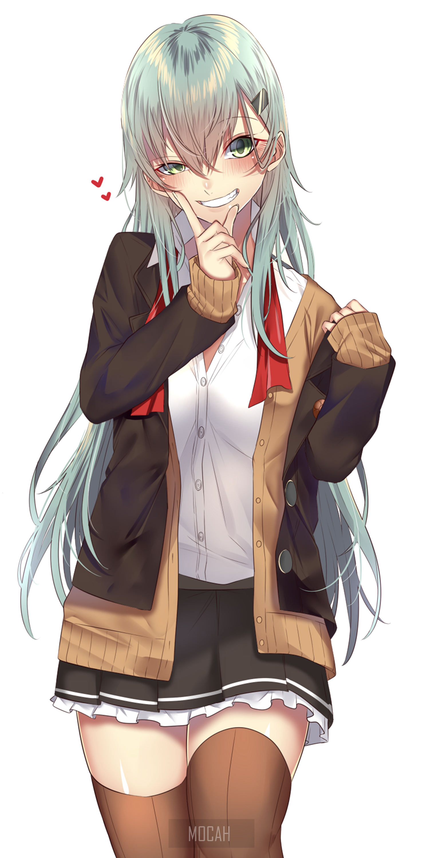 Anime girl with long blue hair in school uniform HD Phone Wallpaper