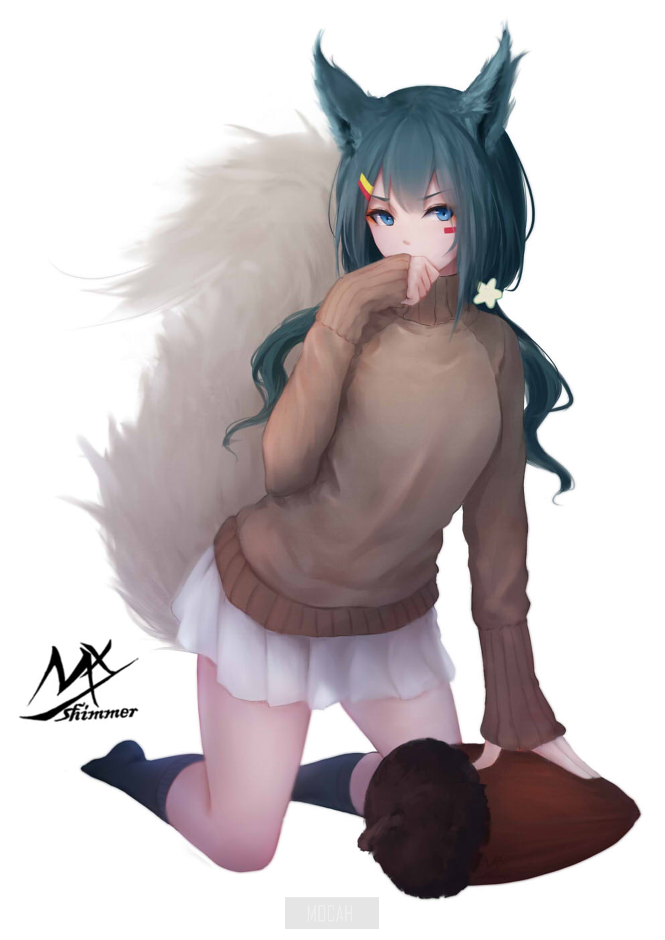 Anime girl with fox ears and tail HD Phone Wallpaper