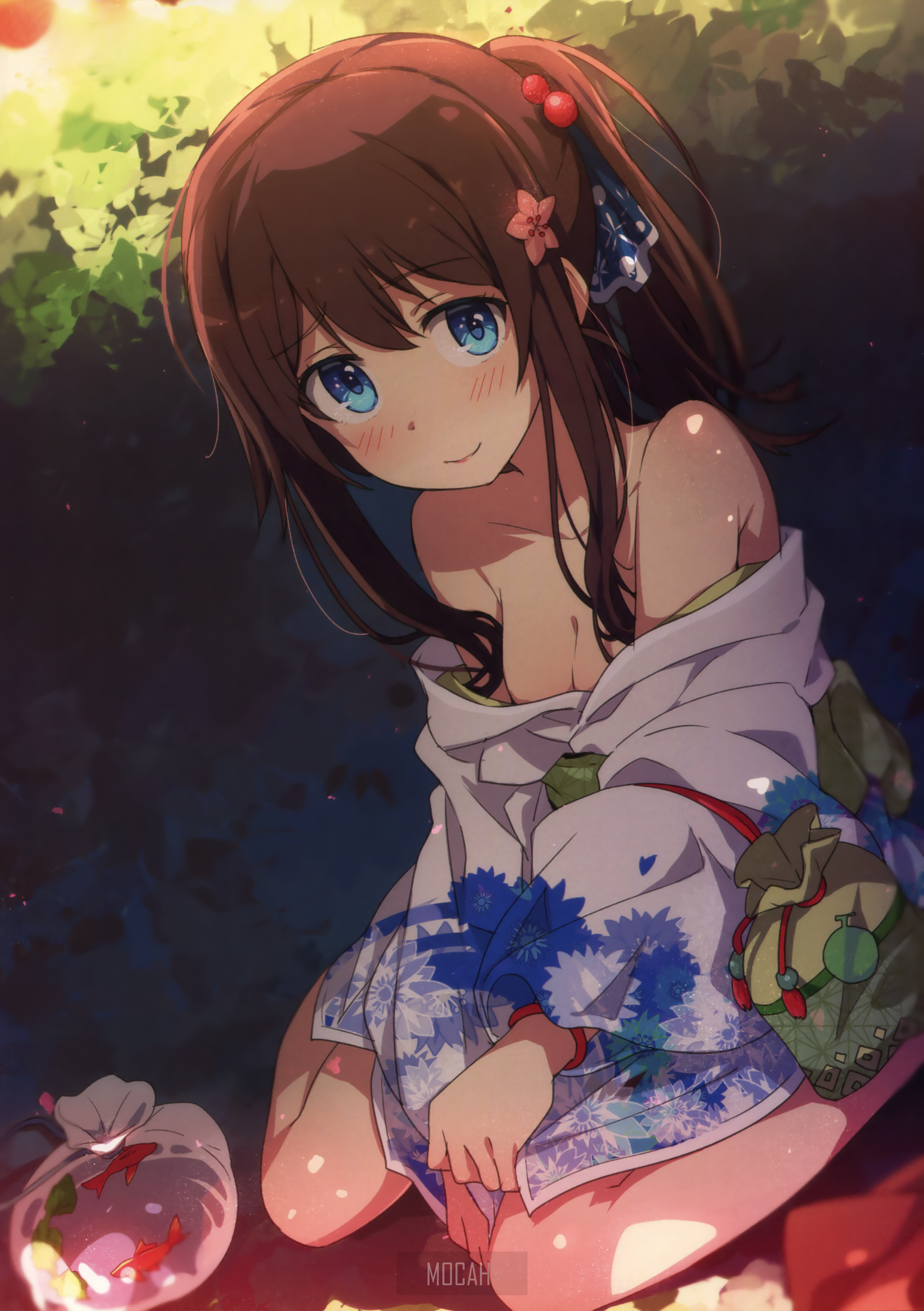 Anime girl with goldfish bags HD Phone Wallpaper