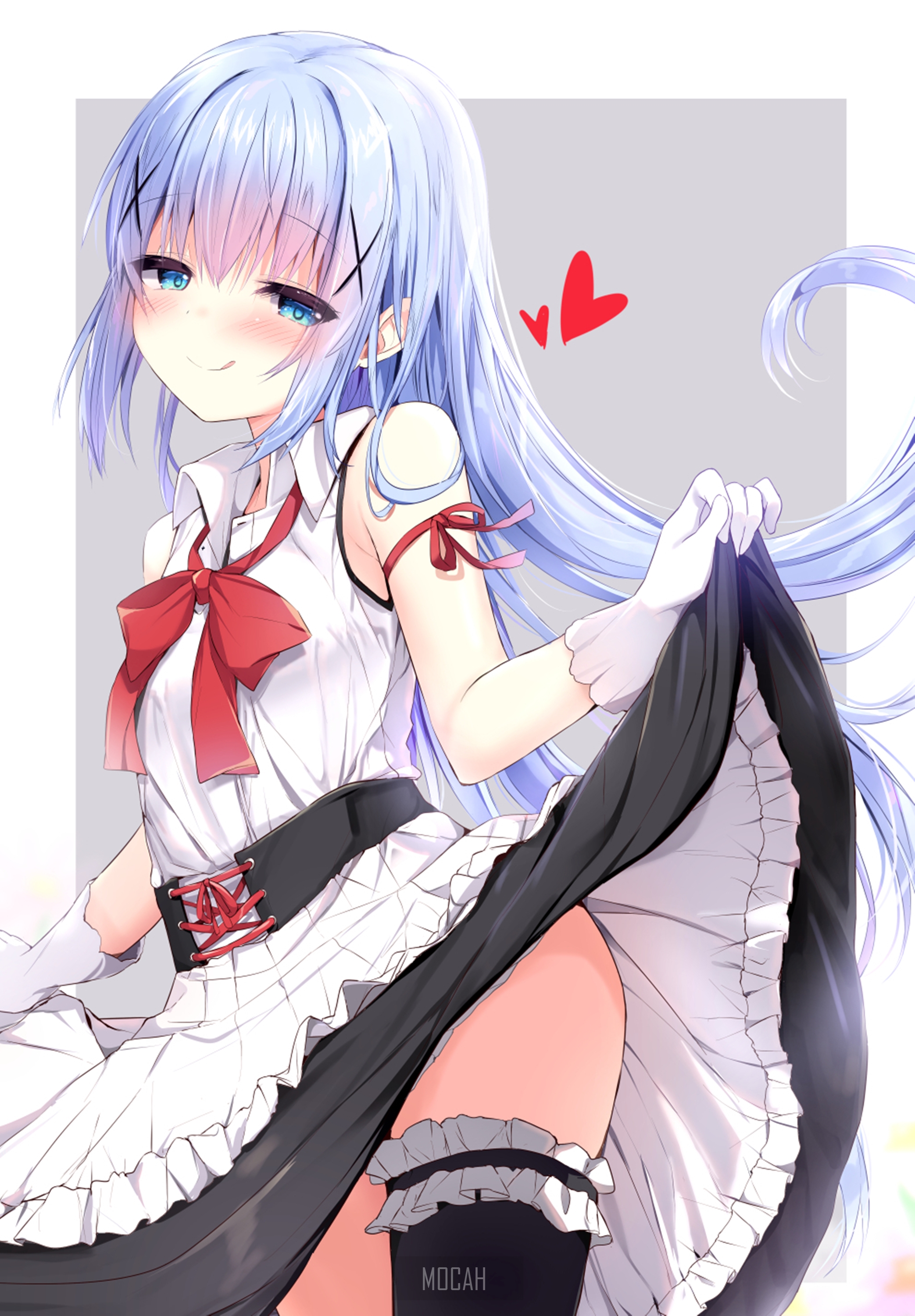Anime girl with blue hair in maid outfit HD Phone Wallpaper