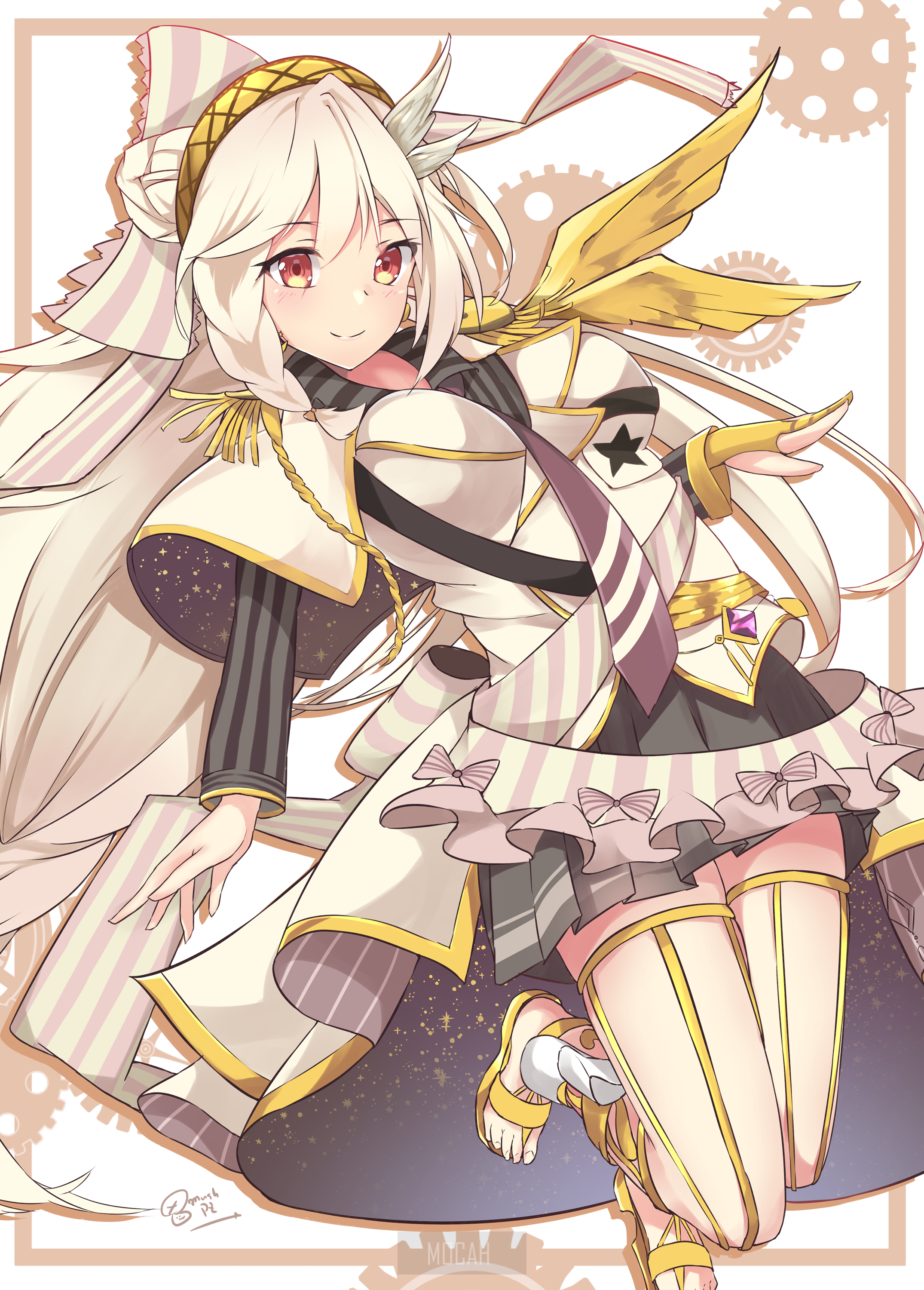 Anime girl with white hair and golden wings HD Phone Wallpaper
