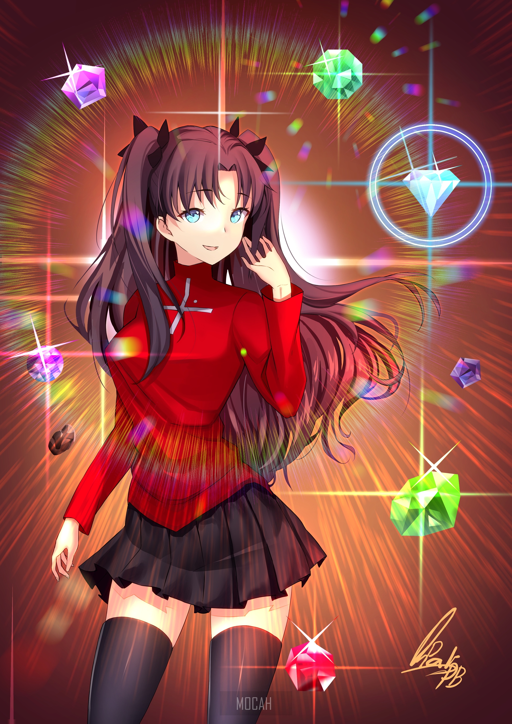 Tohsaka Rin from Fate Series with Gems HD Phone Wallpaper