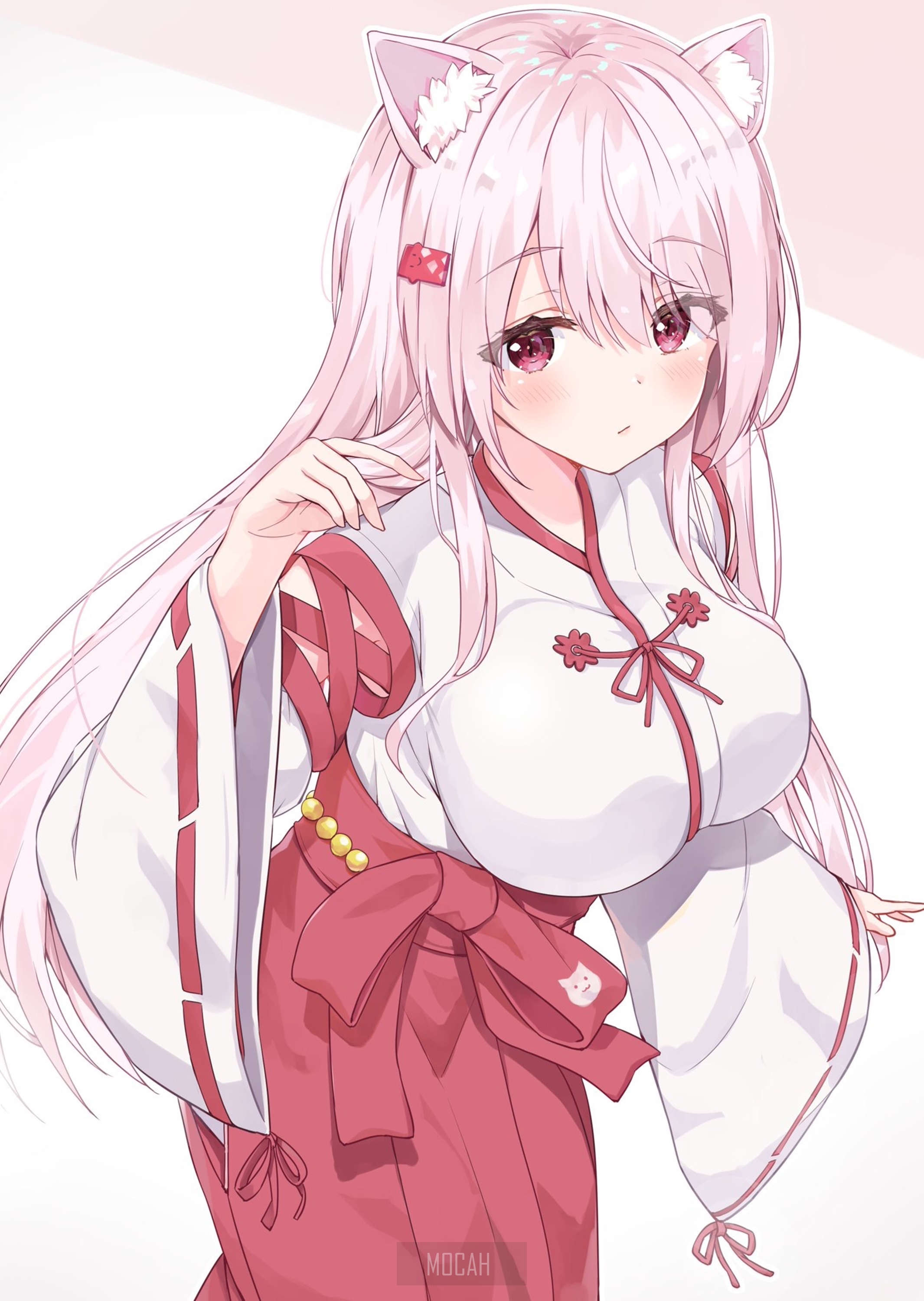 Anime girl with pink hair and cat ears HD Phone Wallpaper