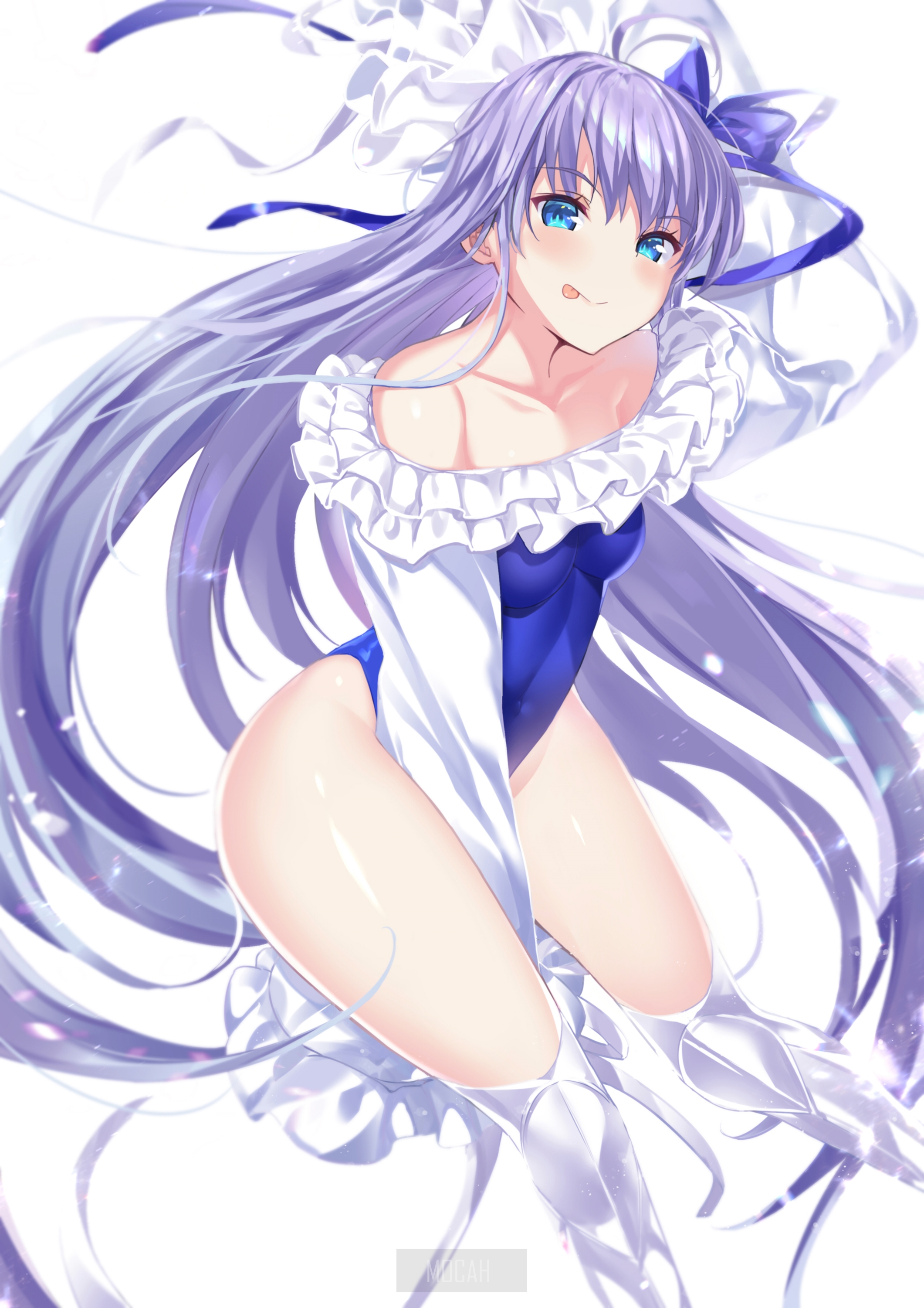 Anime girl with long purple hair and blue eyes HD Phone Wallpaper