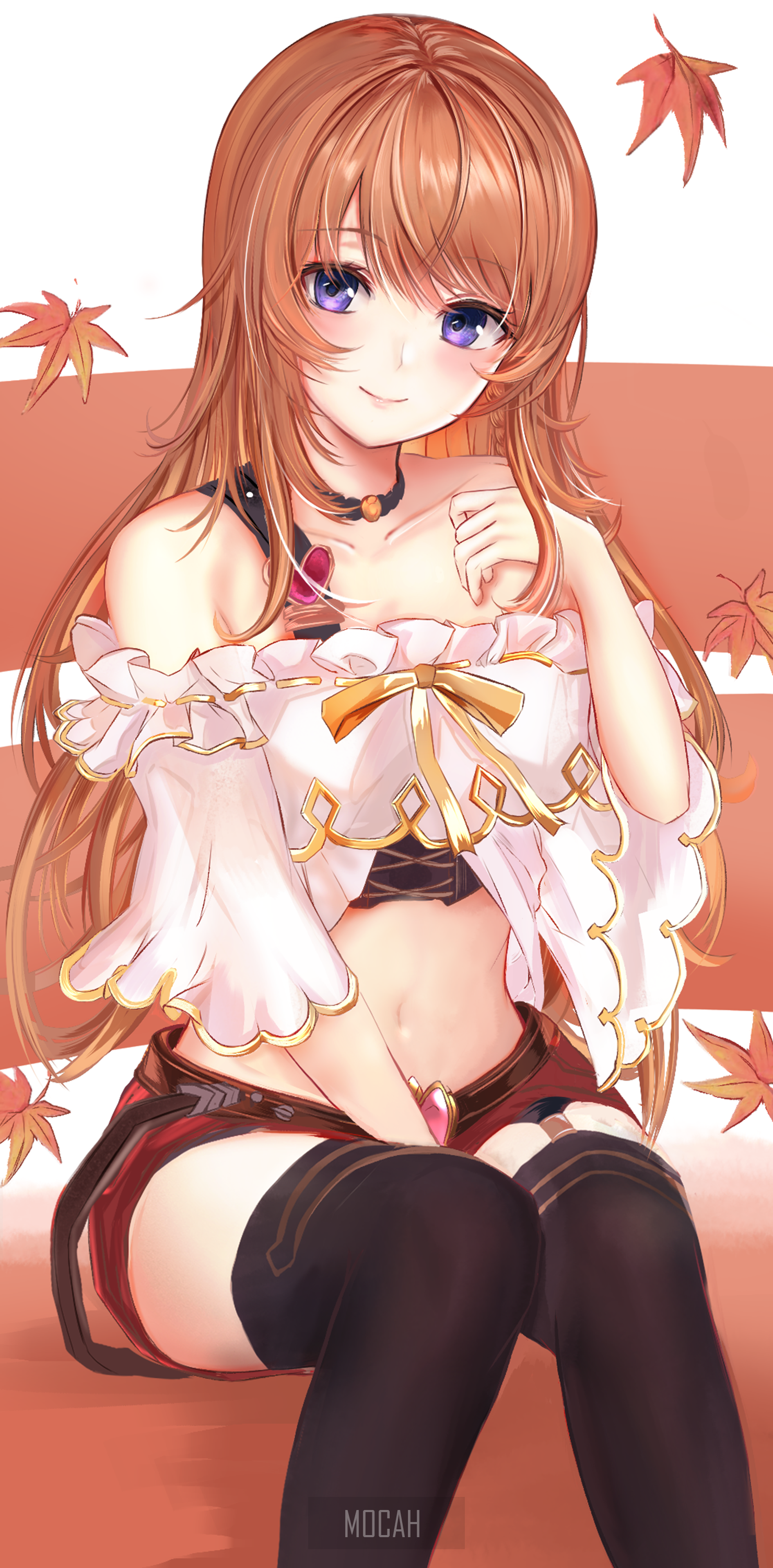Anime girl with long brown hair and purple eyes HD Phone Wallpaper