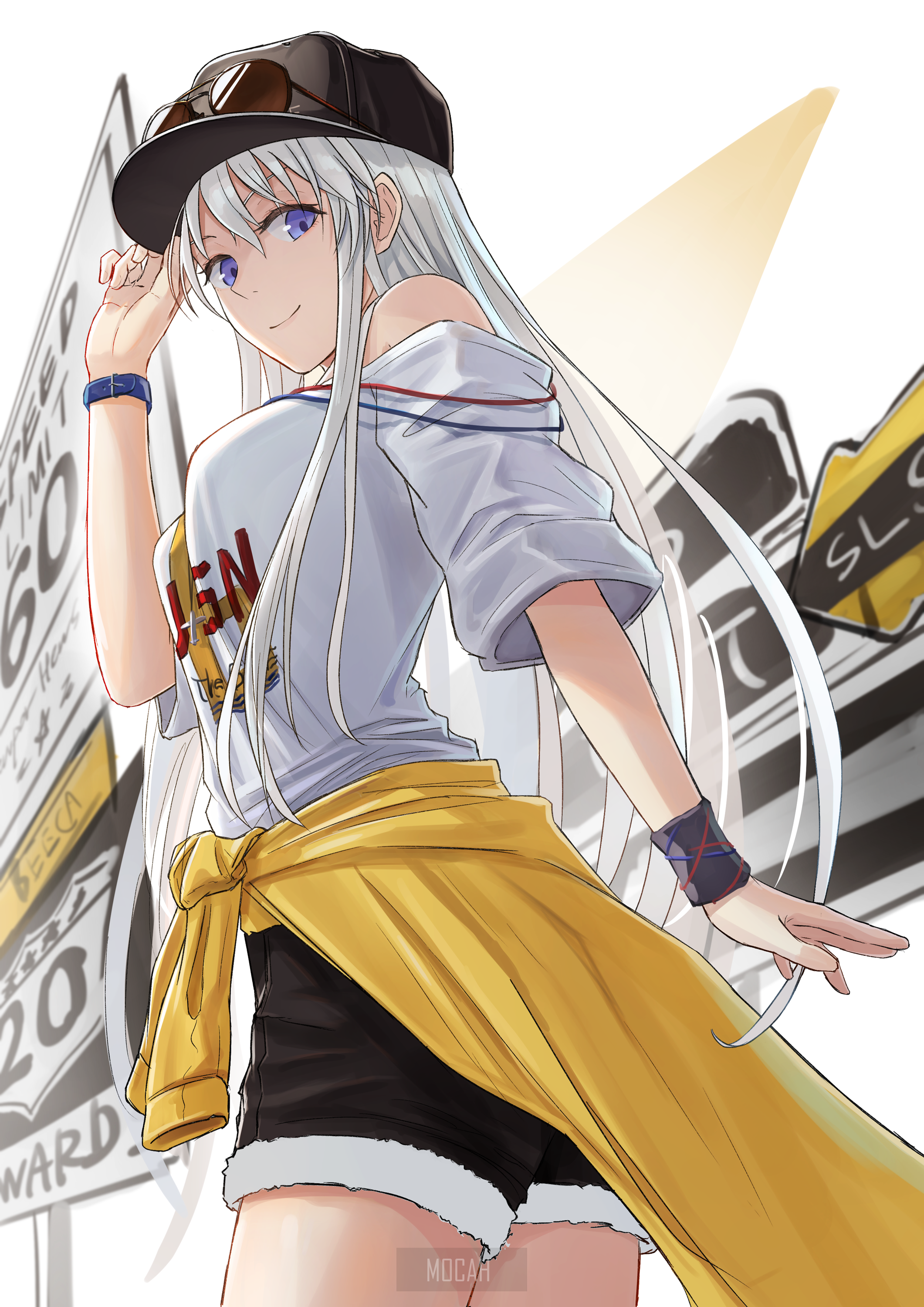 Anime girl with white hair and sunglasses HD Phone Wallpaper