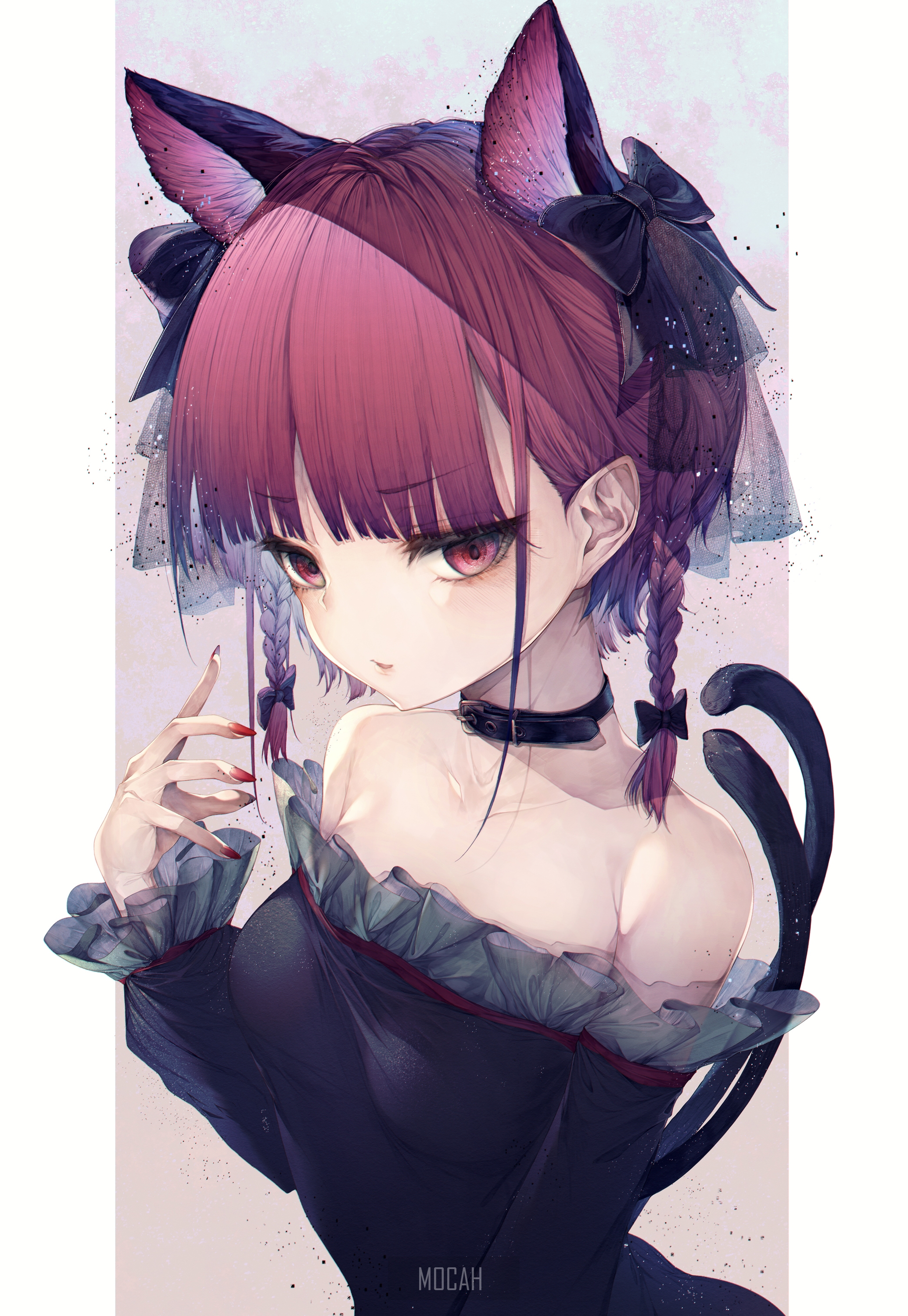 Anime girl with cat ears and tail HD Phone Wallpaper