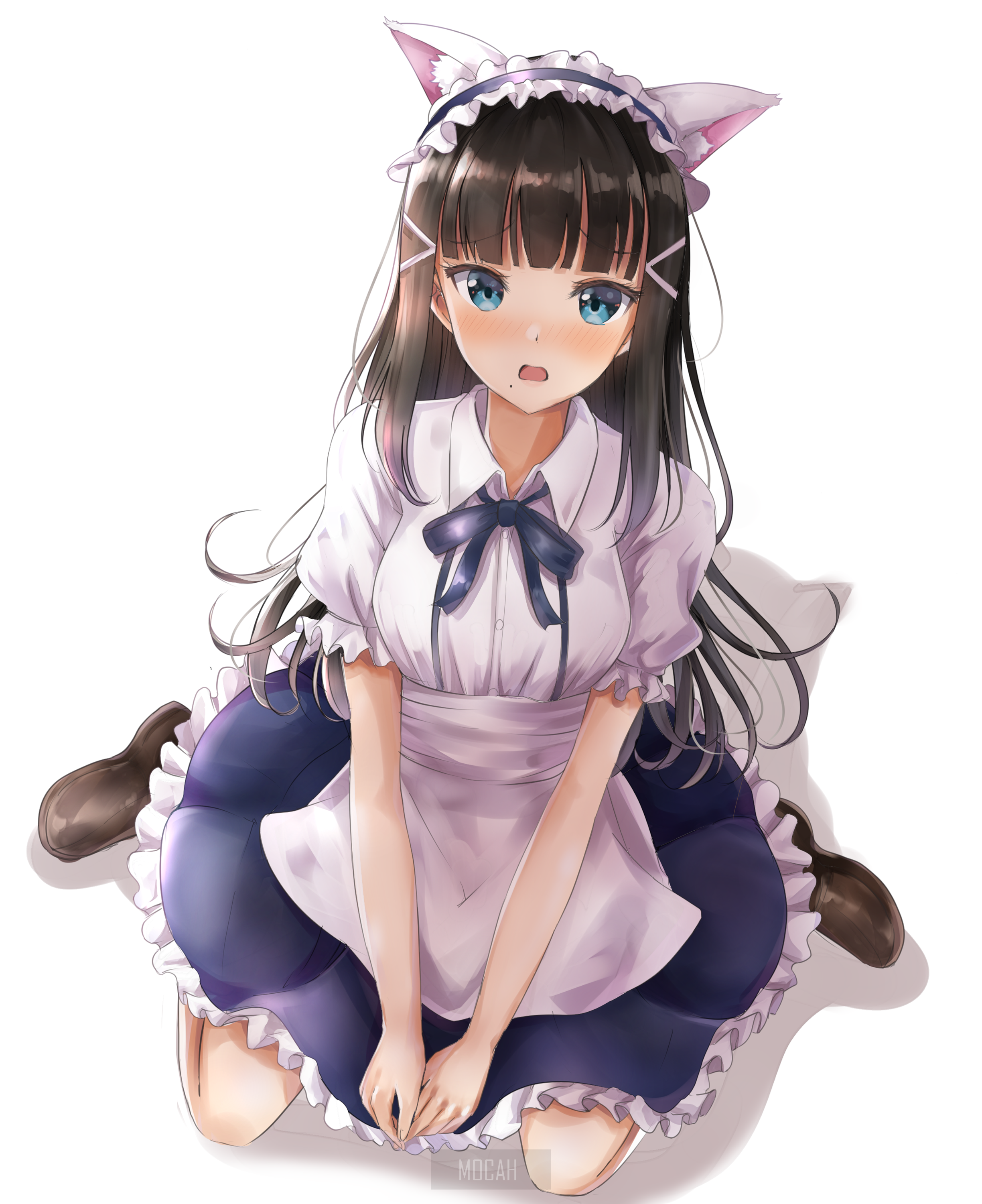 Anime girl in maid outfit with cat ears HD Phone Wallpaper