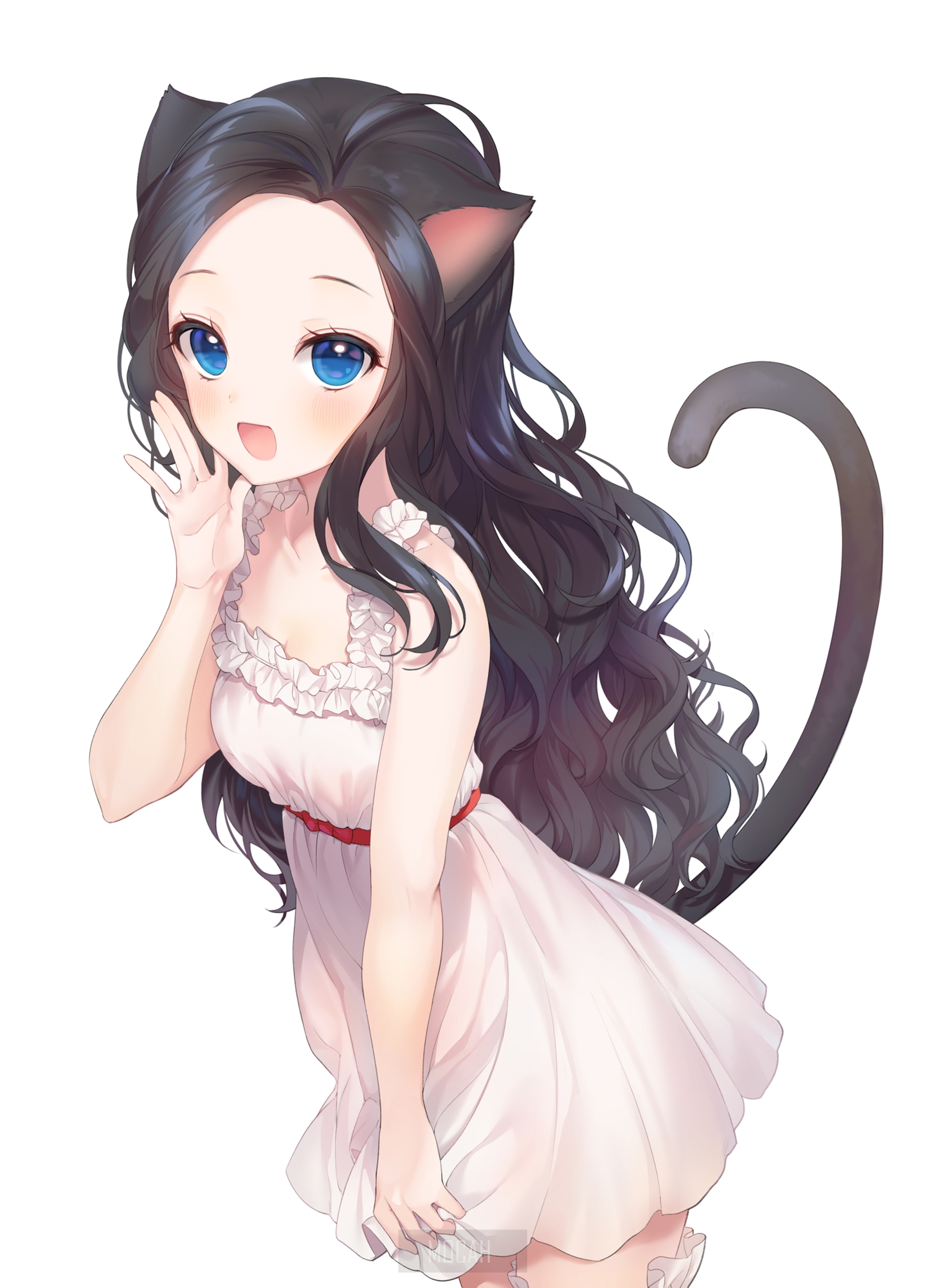 Anime girl with cat ears and tail HD Phone Wallpaper