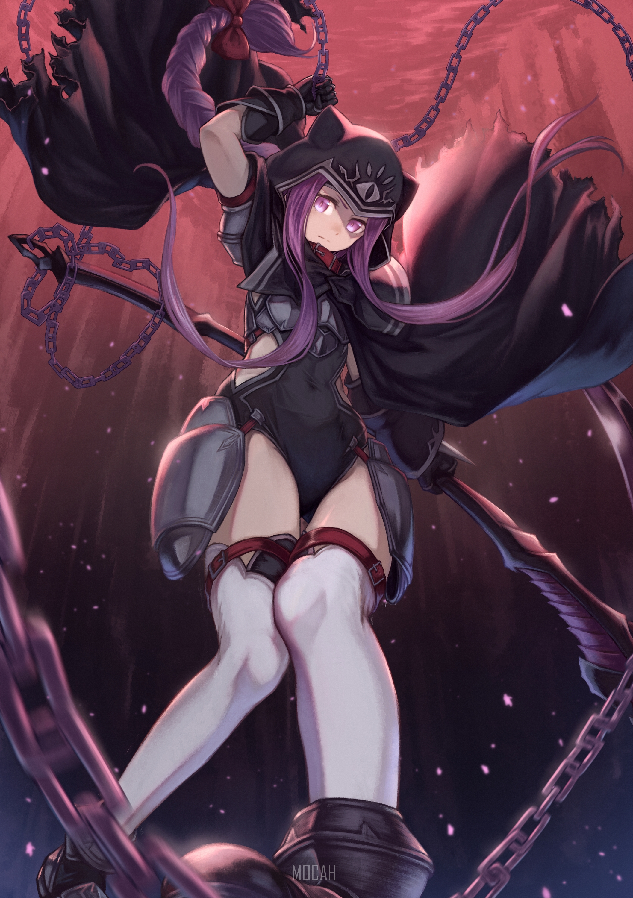 Anime girl with purple hair and chains HD Phone Wallpaper