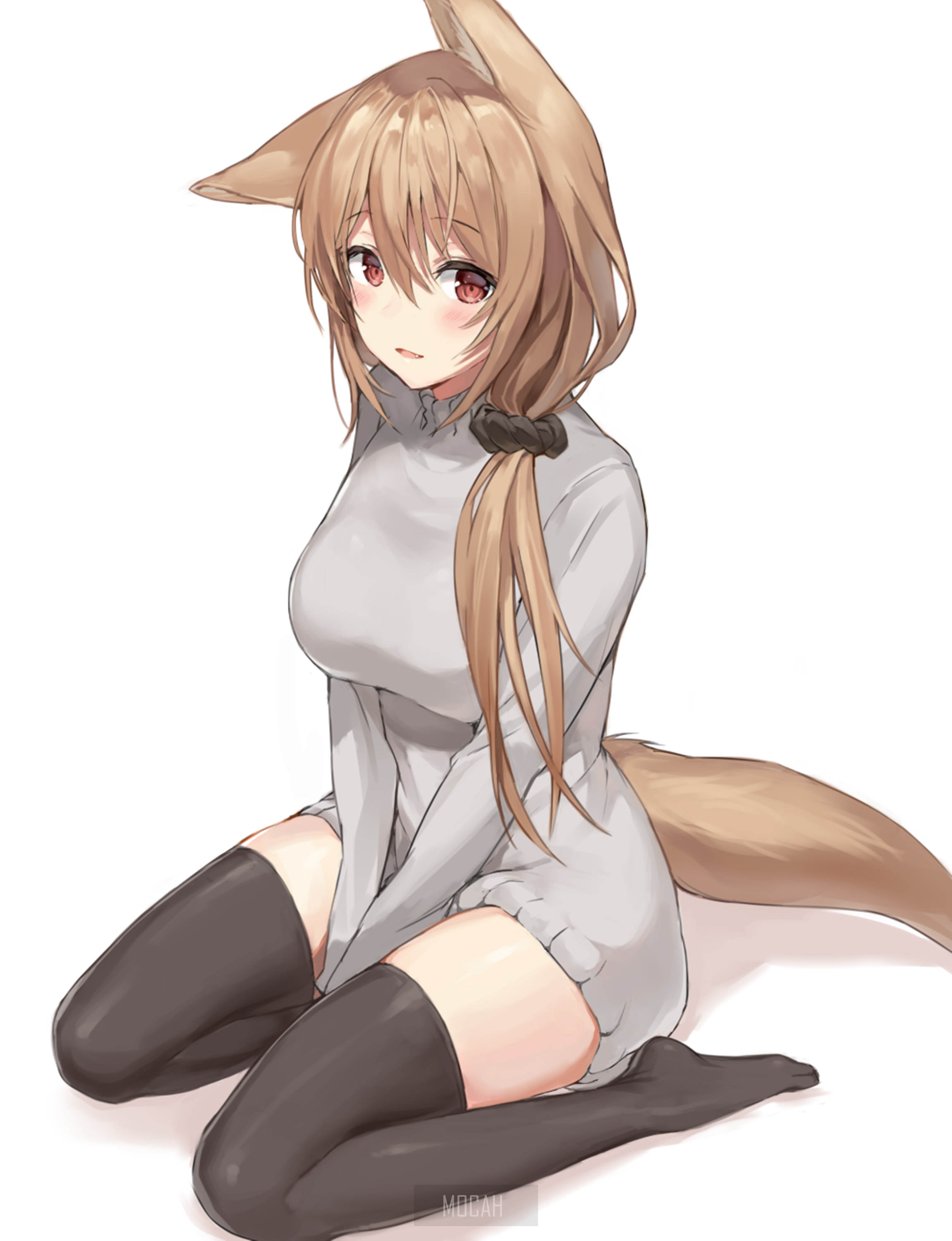 Anime girl with fox ears and tail HD Phone Wallpaper