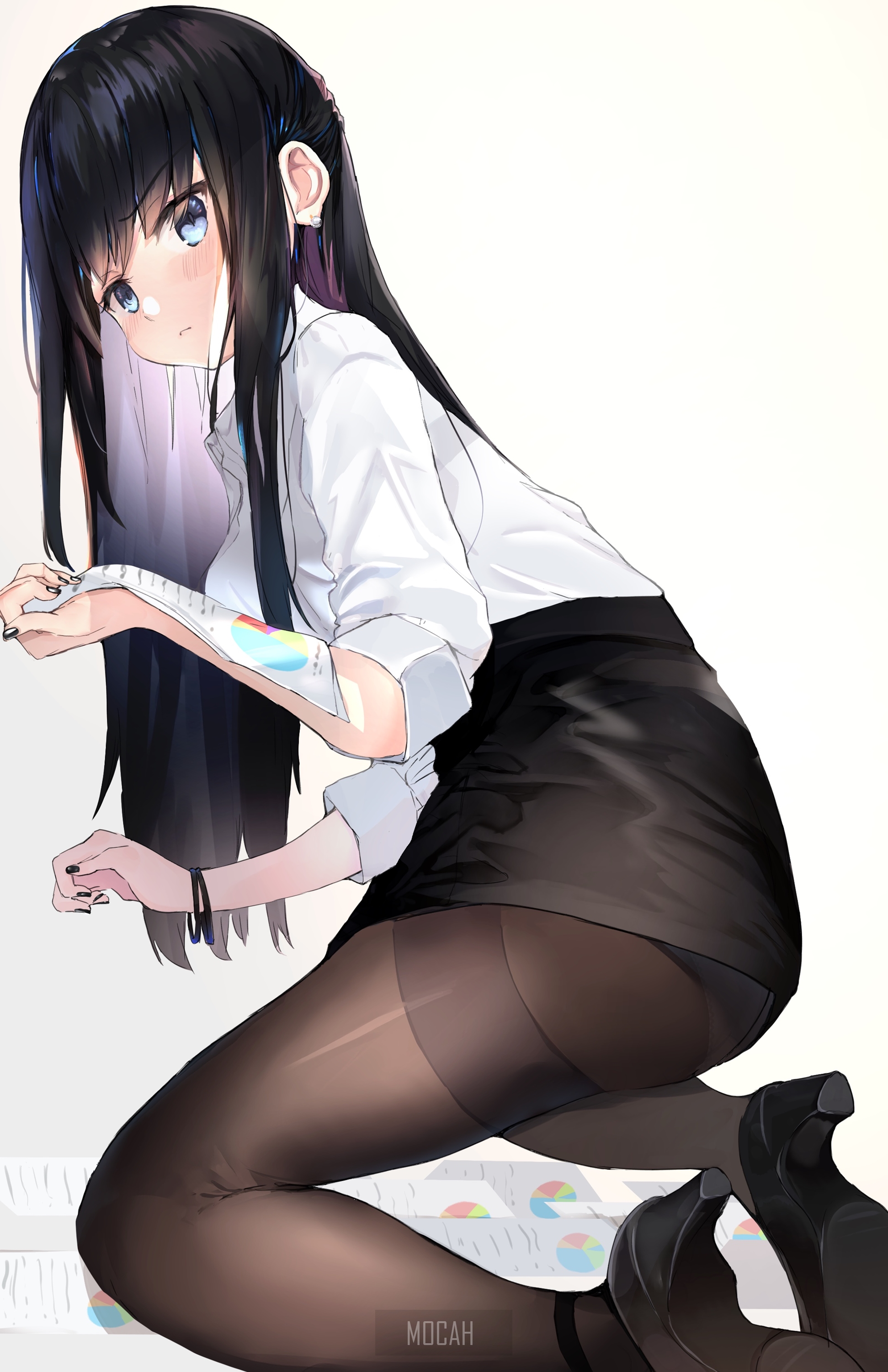 Anime girl in white shirt and black skirt HD Phone Wallpaper
