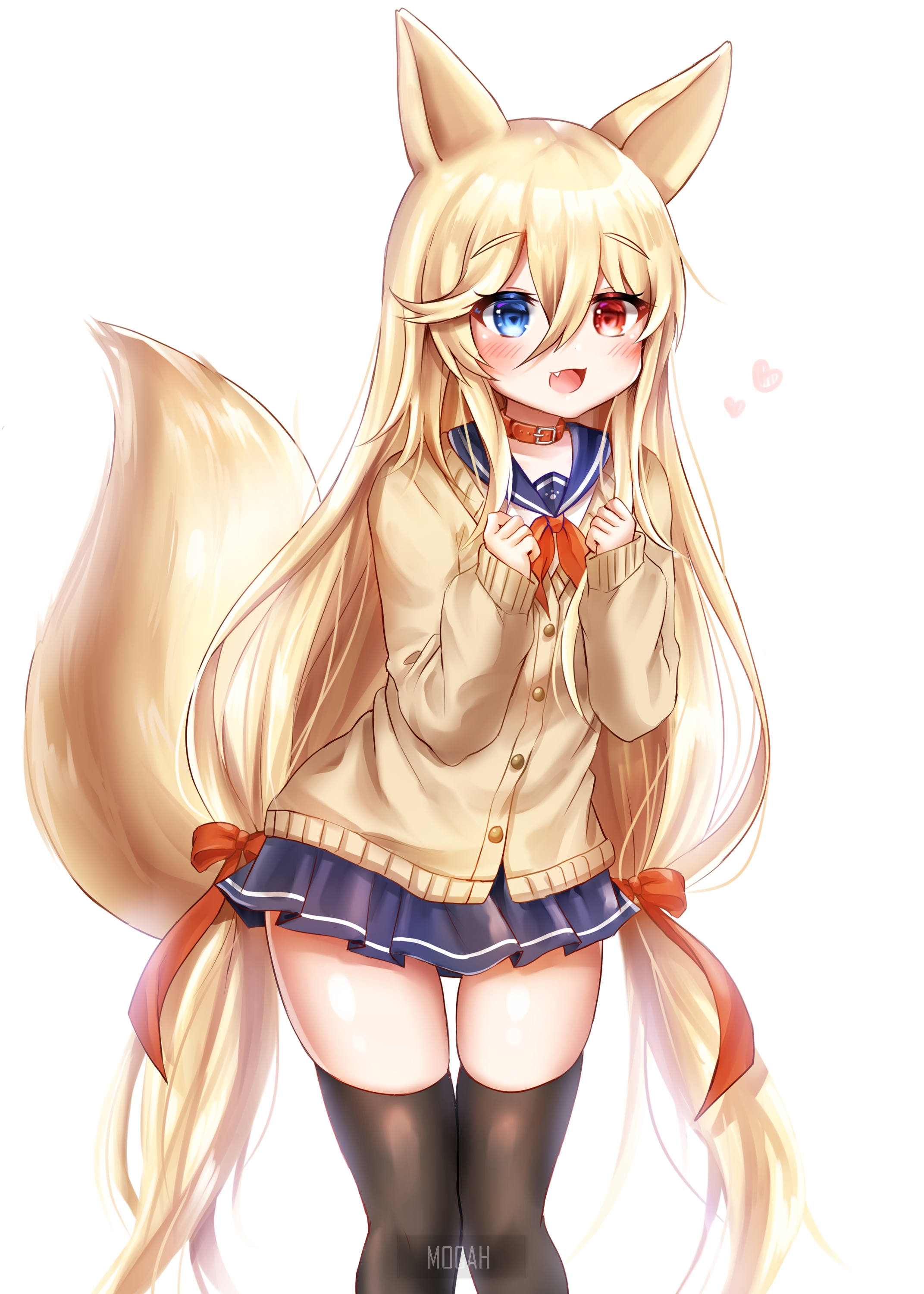 Anime girl with fox ears and tail HD Phone Wallpaper