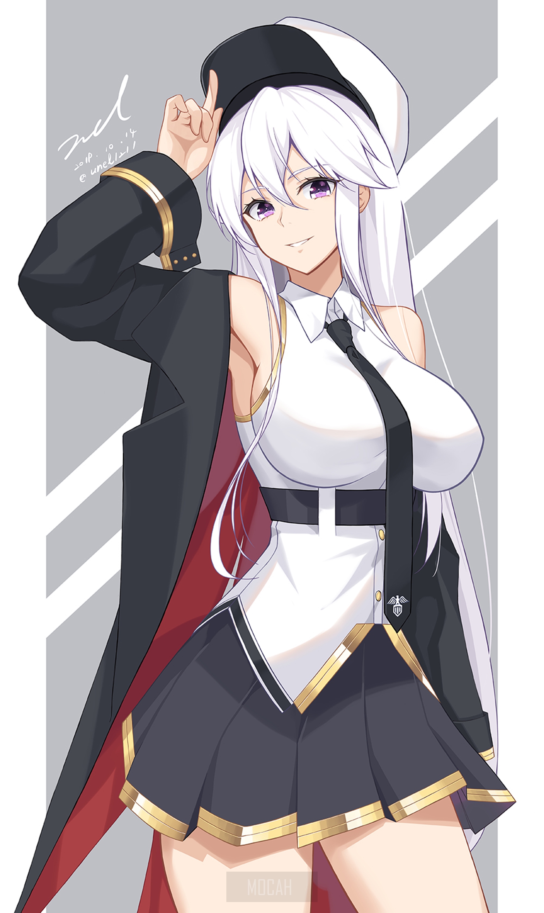 Anime girl in uniform with white hair HD Phone Wallpaper