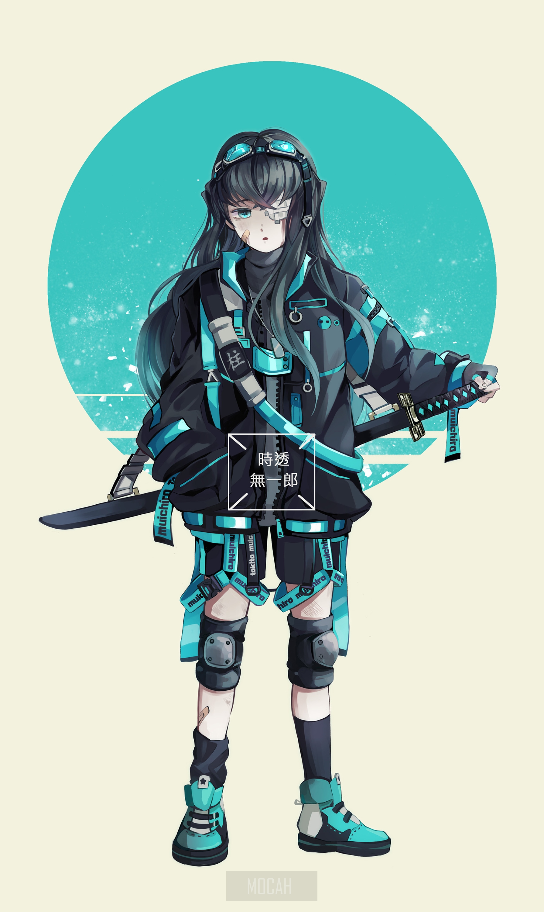 Anime girl with katana and goggles HD Phone Wallpaper