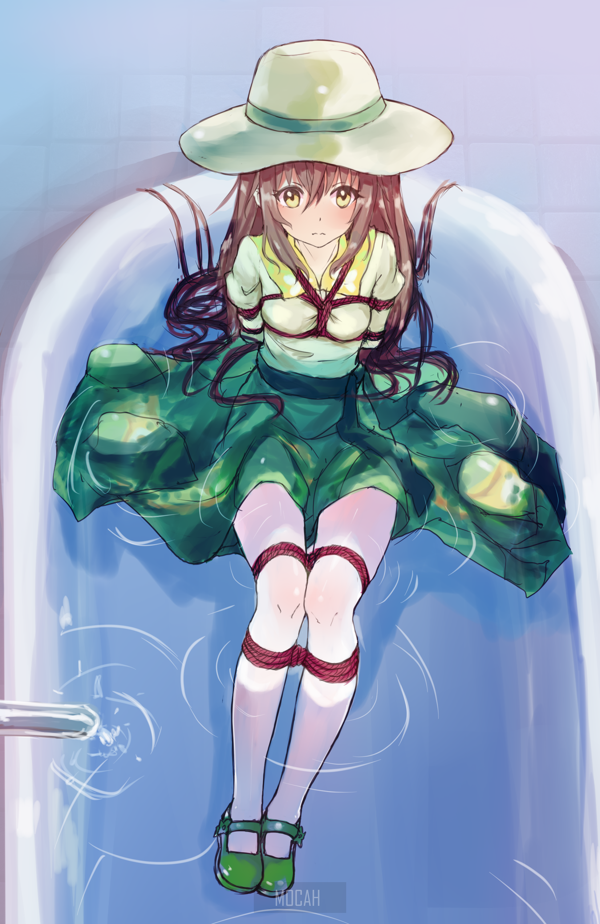 Anime girl in bathtub with ropes HD Phone Wallpaper