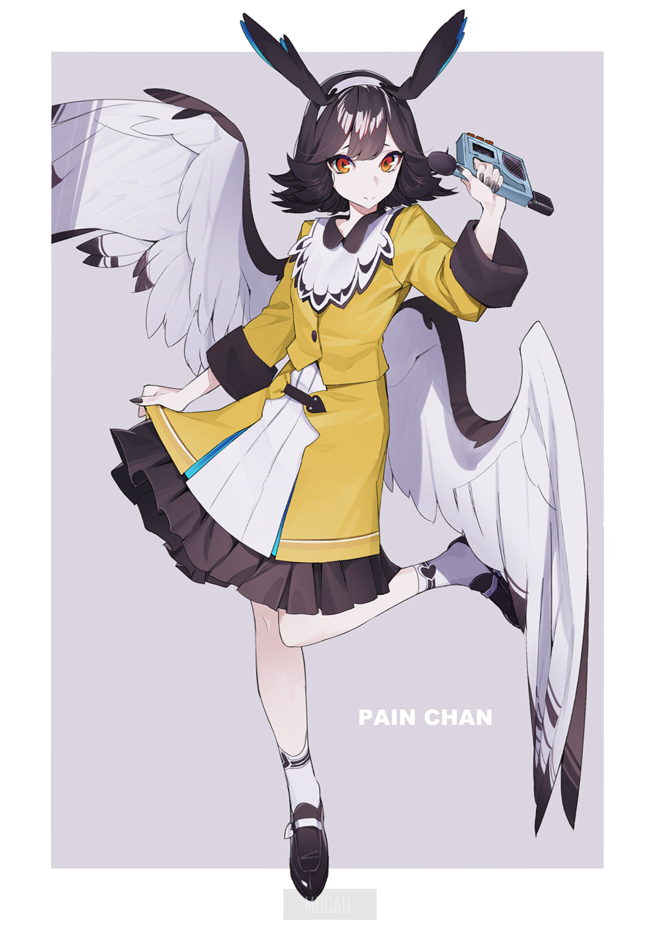 Anime girl with wings and a device HD Phone Wallpaper