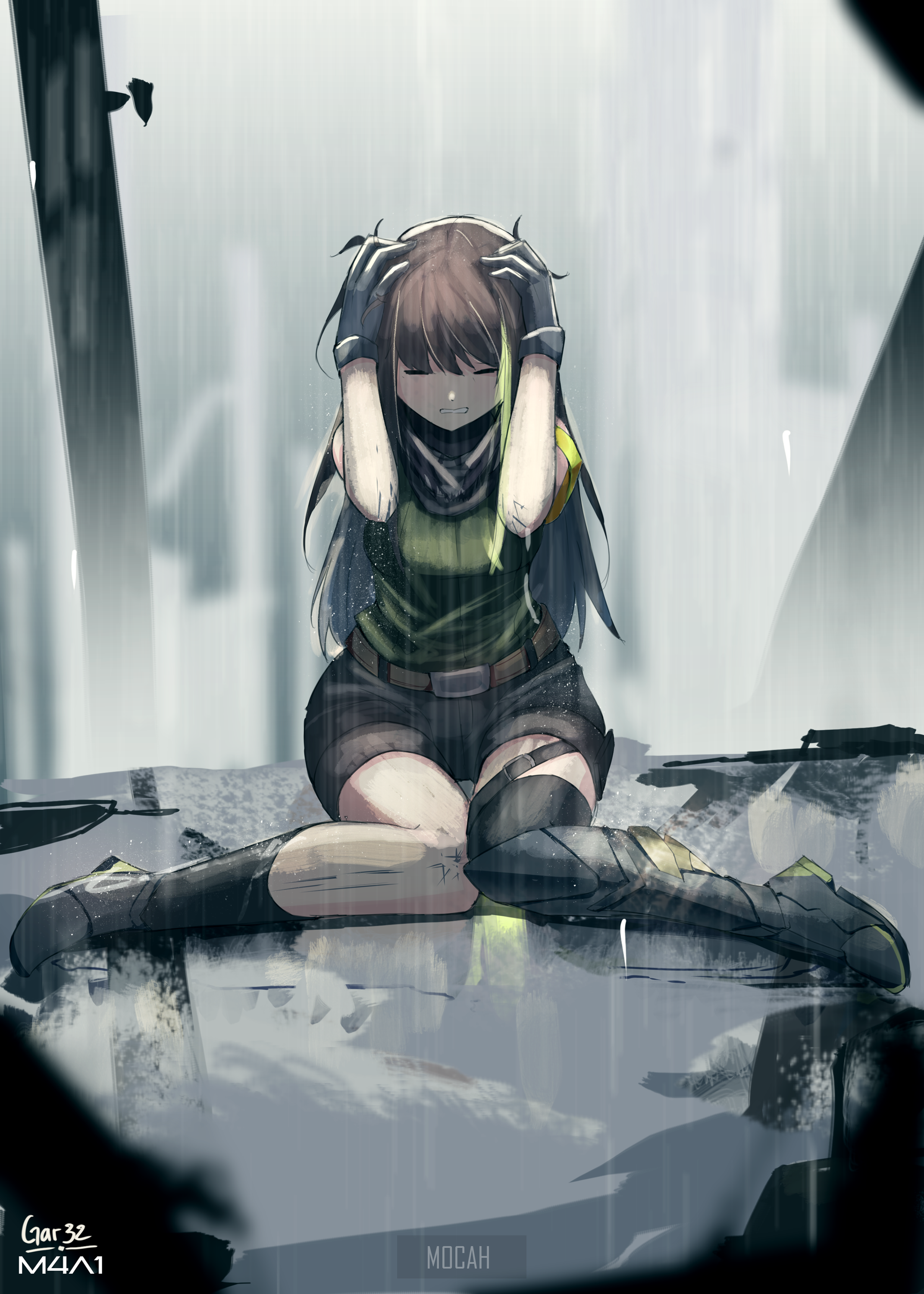 Anime girl in rain HD Phone Wallpaper