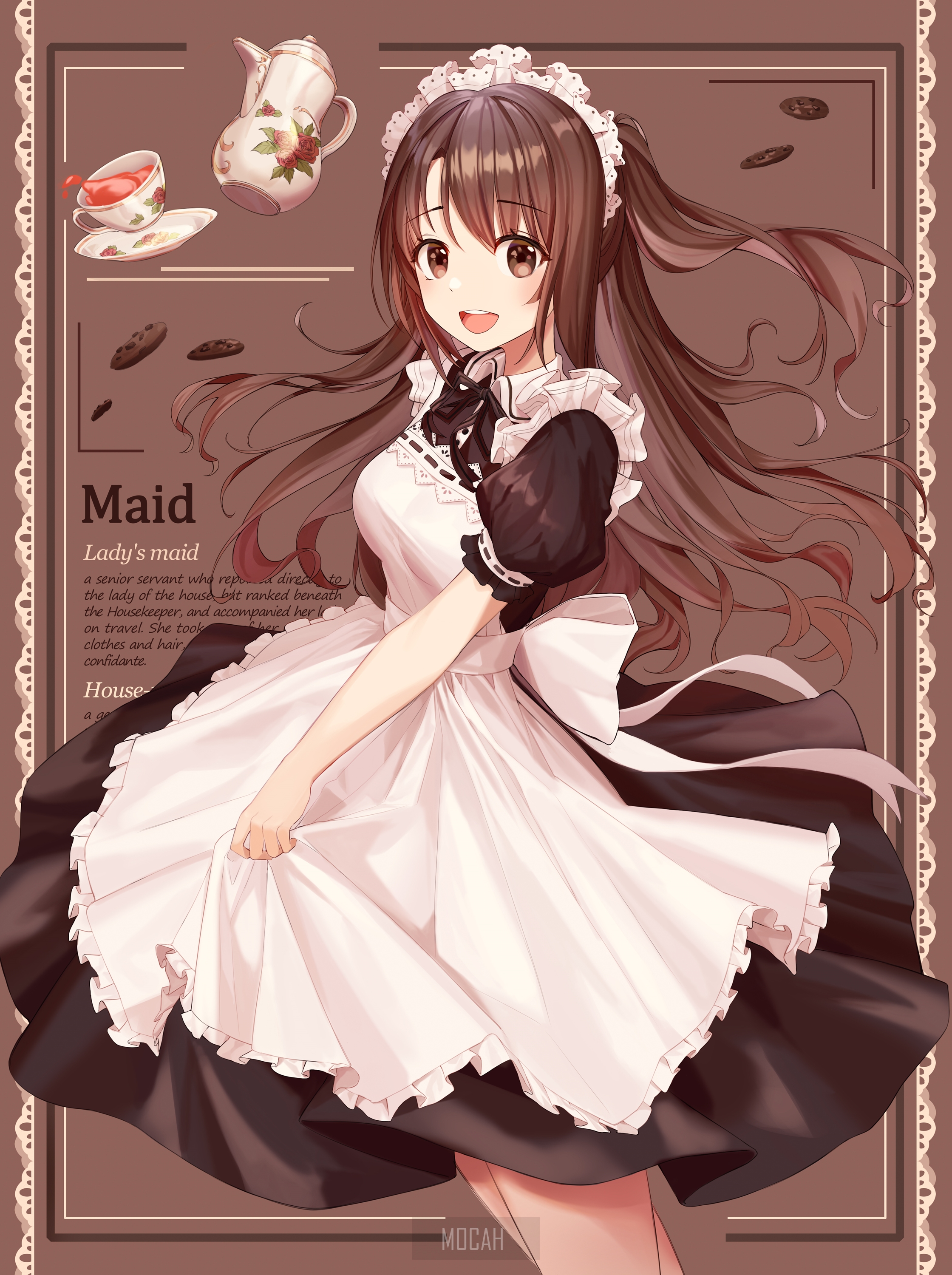 Cheerful Anime Maid in Classic Attire HD Phone Wallpaper