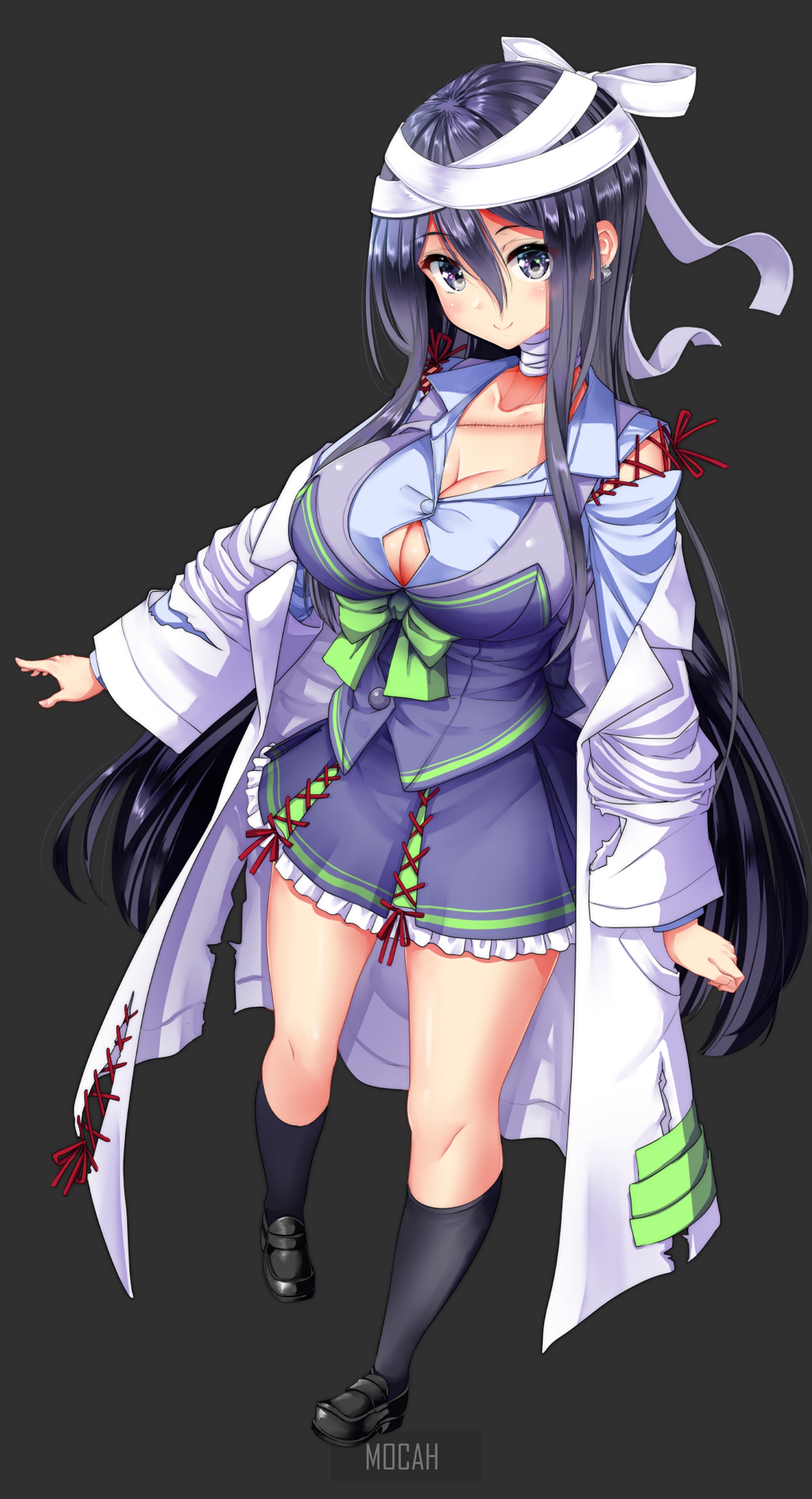 Anime girl with bandages and lab coat HD Phone Wallpaper