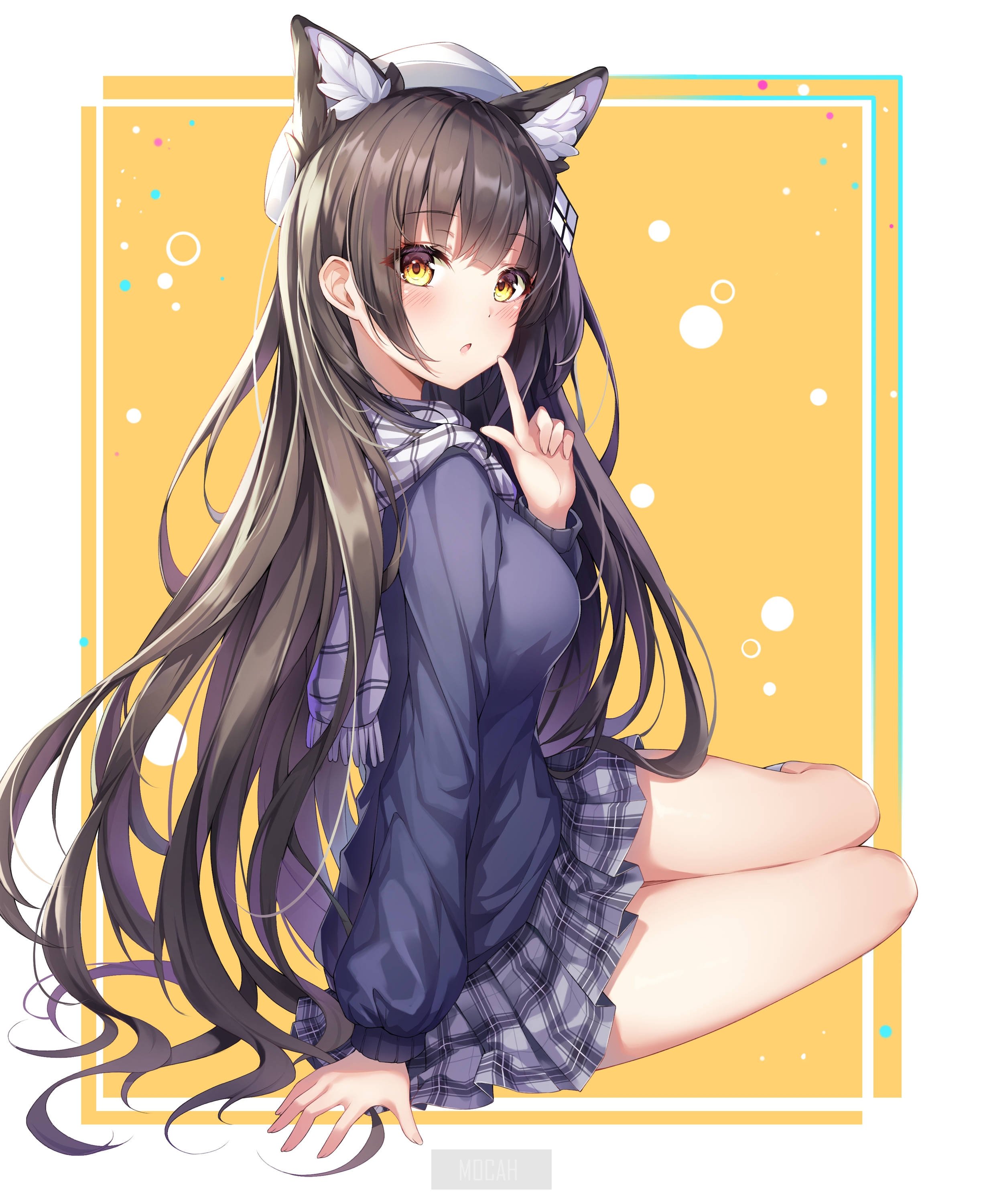 Anime girl with cat ears and scarf HD Phone Wallpaper