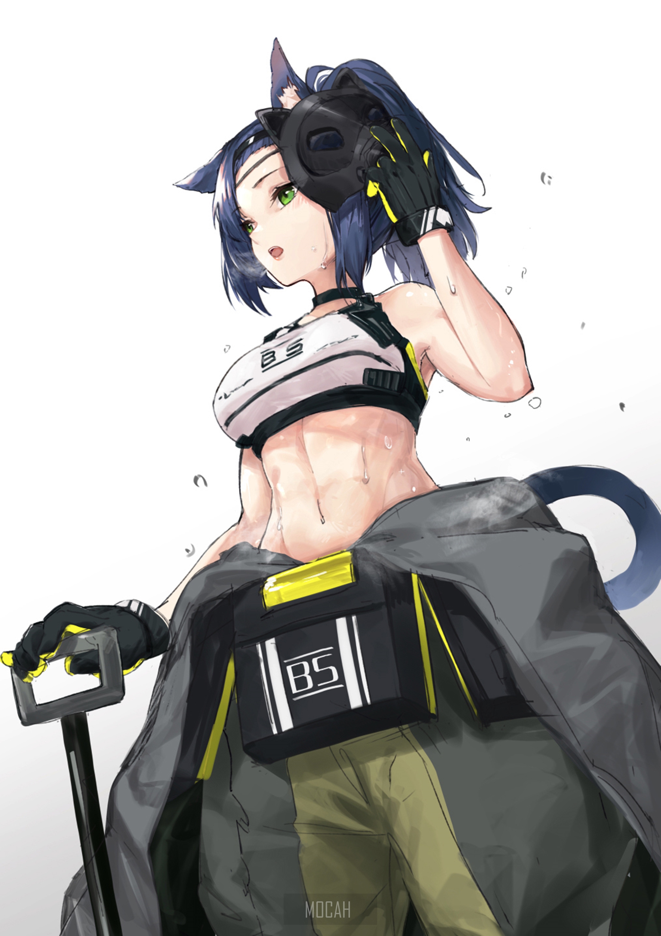 Anime girl with cat ears and abs HD Phone Wallpaper