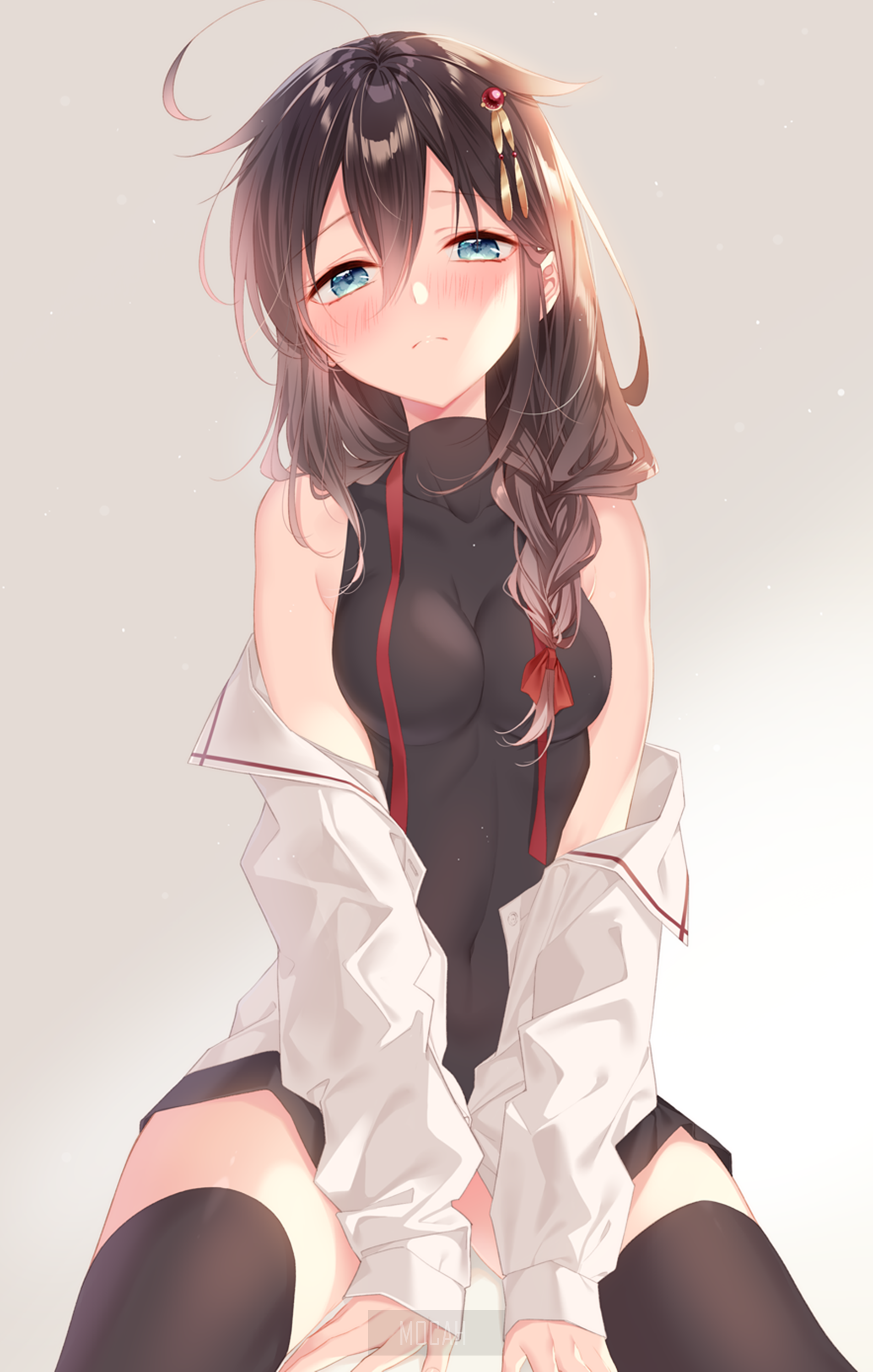 Anime girl in swimsuit and jacket HD Phone Wallpaper
