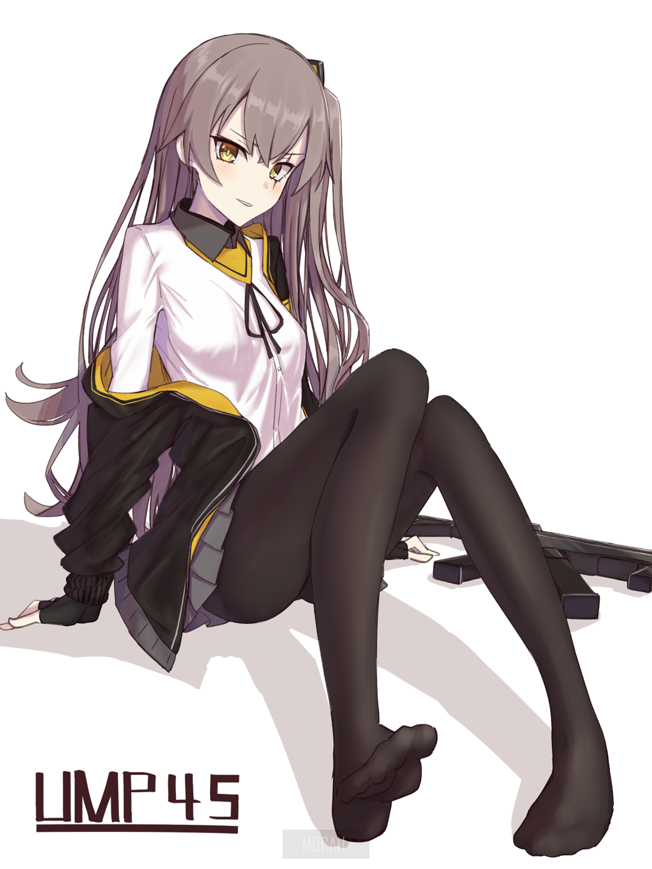 UMP45 from Girls Frontline sitting with a rifle HD Phone Wallpaper