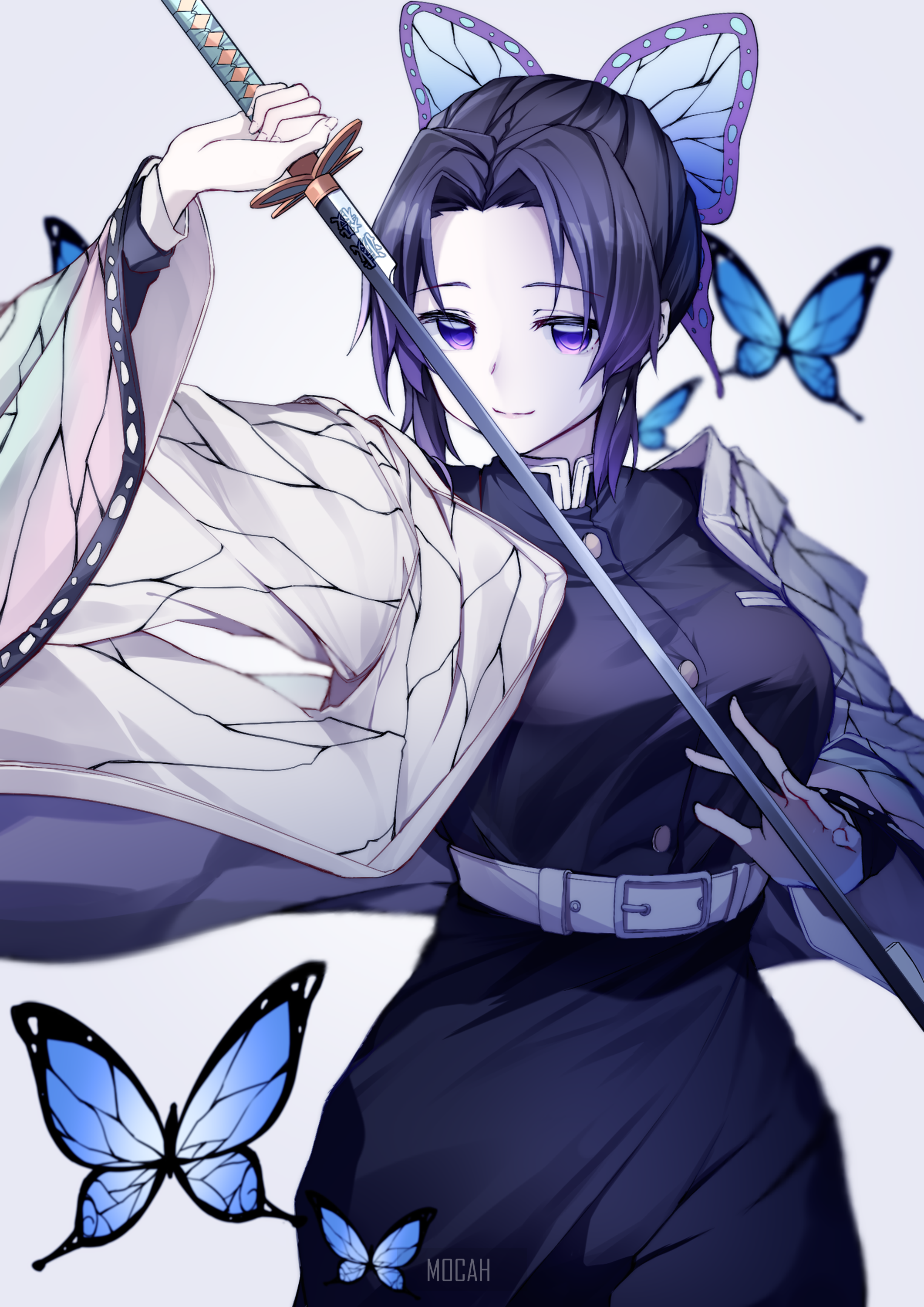 Kochou Shinobu from Kimetsu no Yaiba holding a sword HD Phone Wallpaper