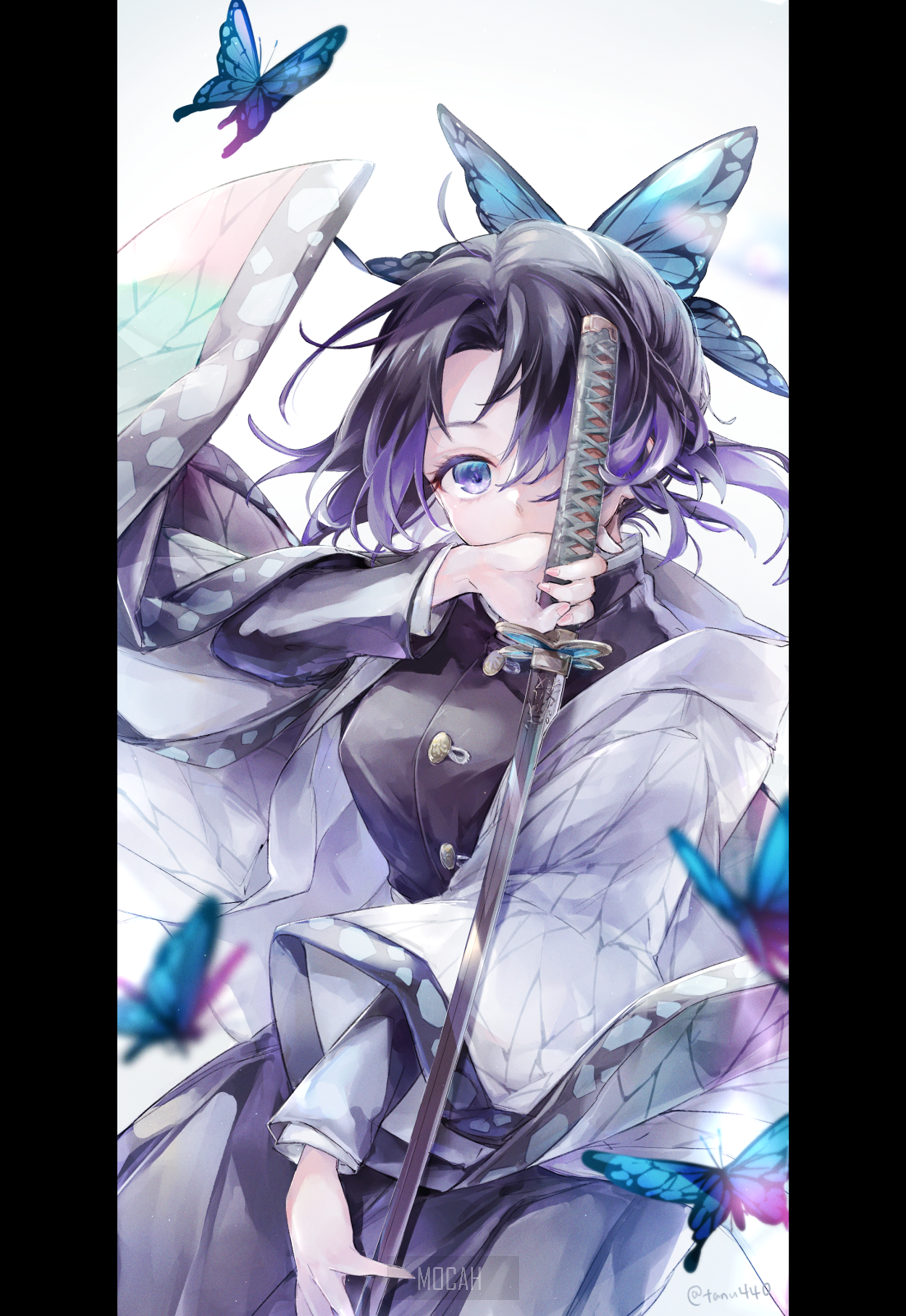 Kochou Shinobu with Butterfly Sword from Kimetsu no Yaiba HD Phone Wallpaper