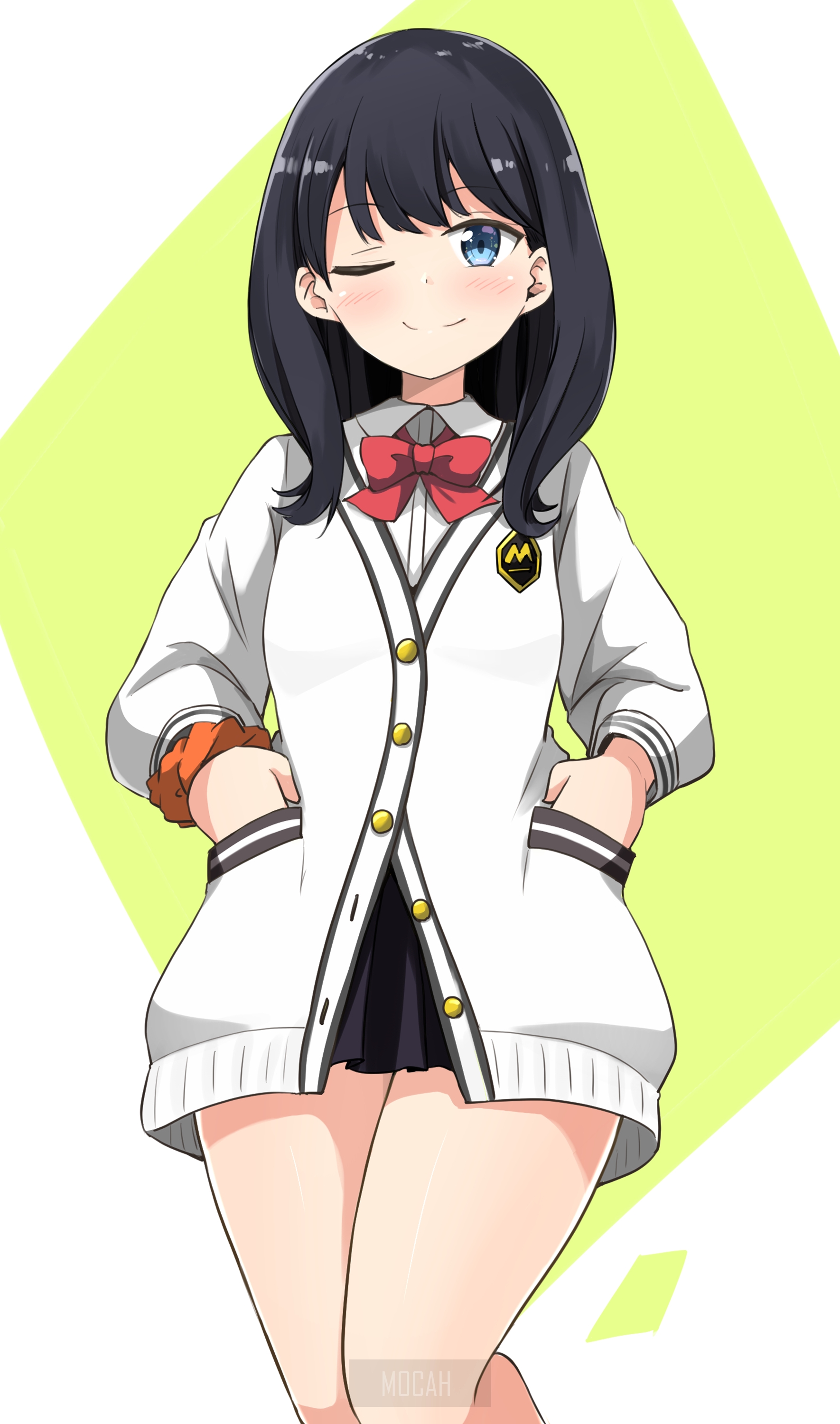 Anime girl with black hair and blue eyes HD Phone Wallpaper