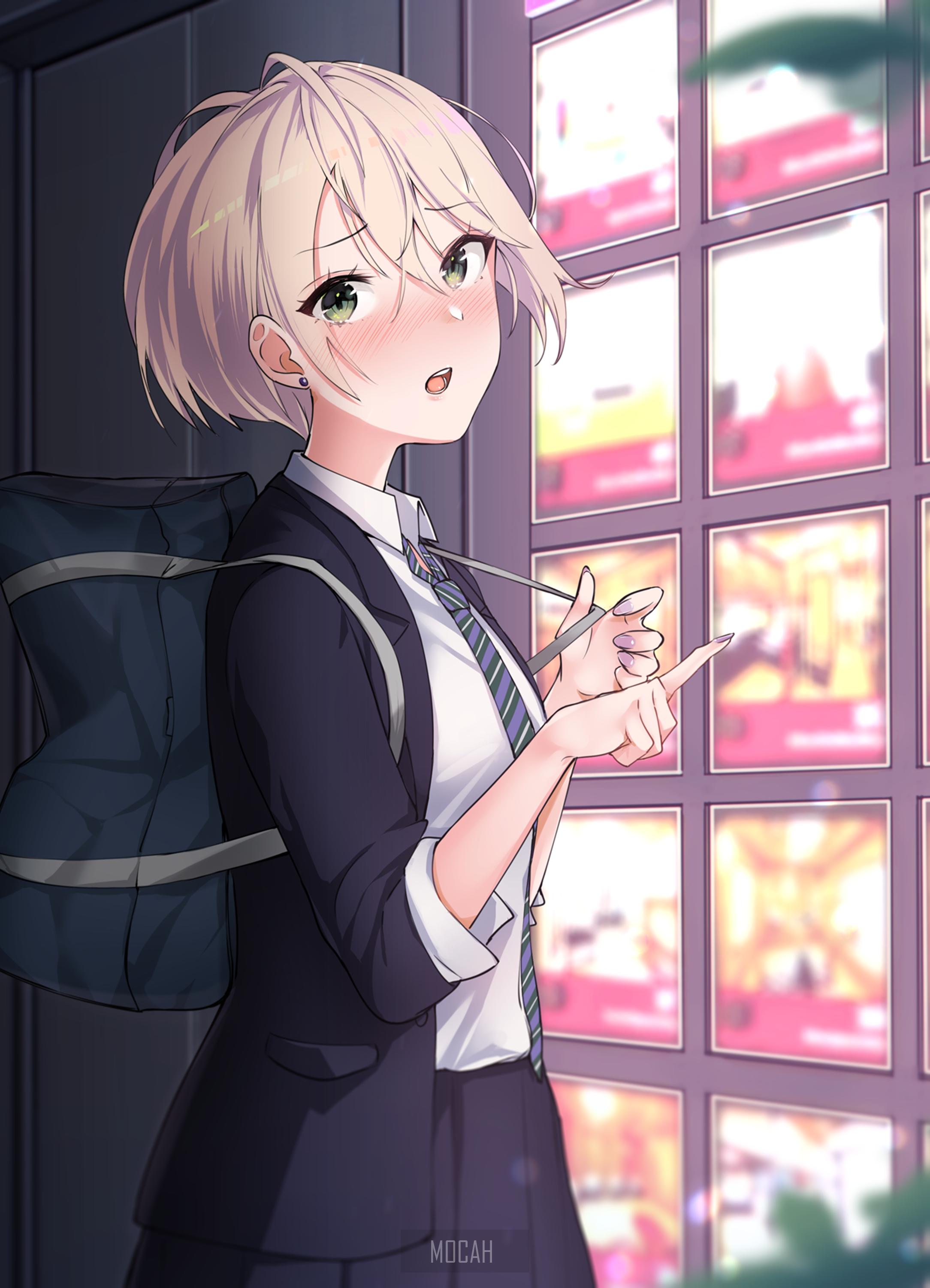 Anime girl in school uniform with backpack HD Phone Wallpaper