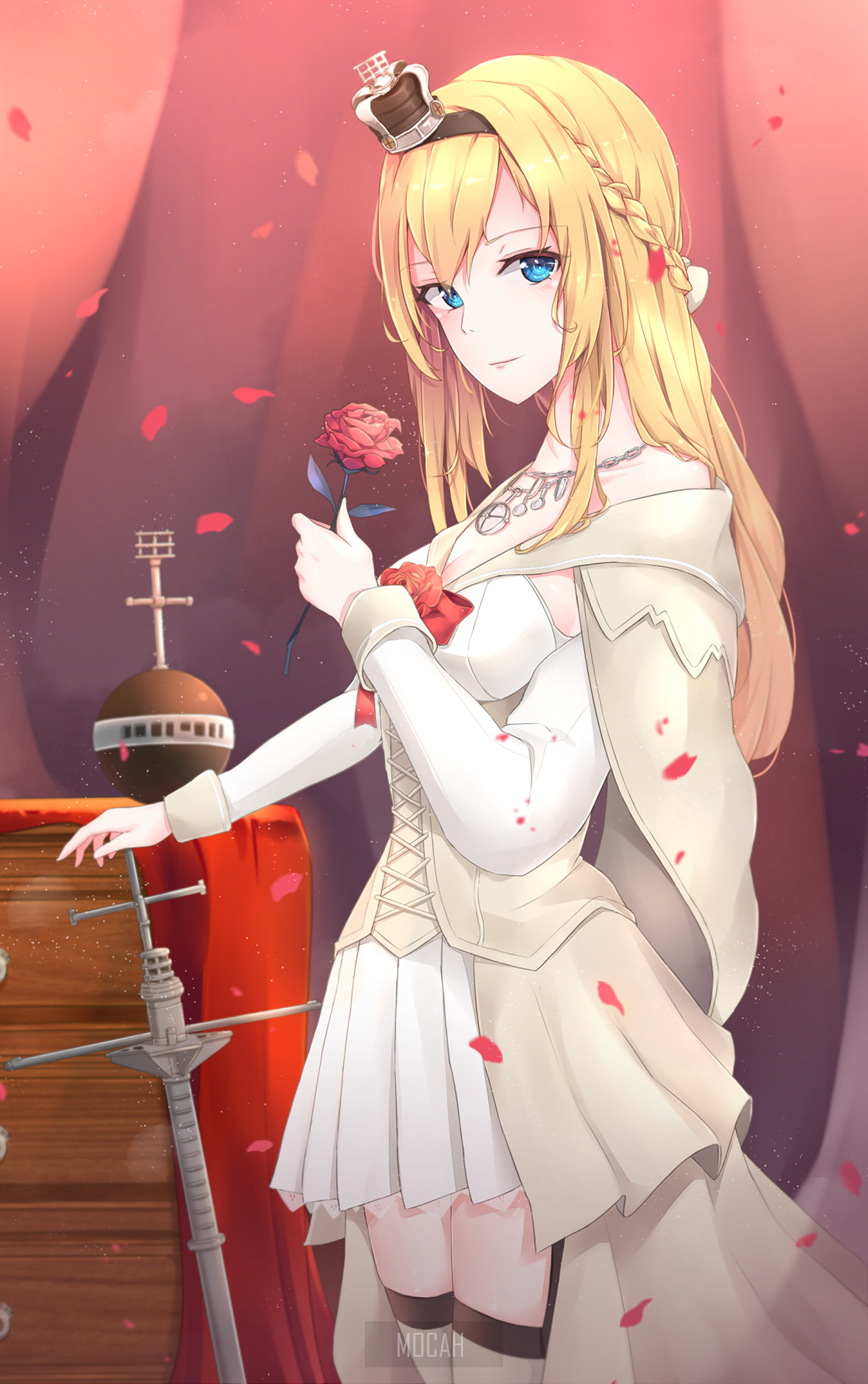 Anime girl with crown holding a rose HD Phone Wallpaper