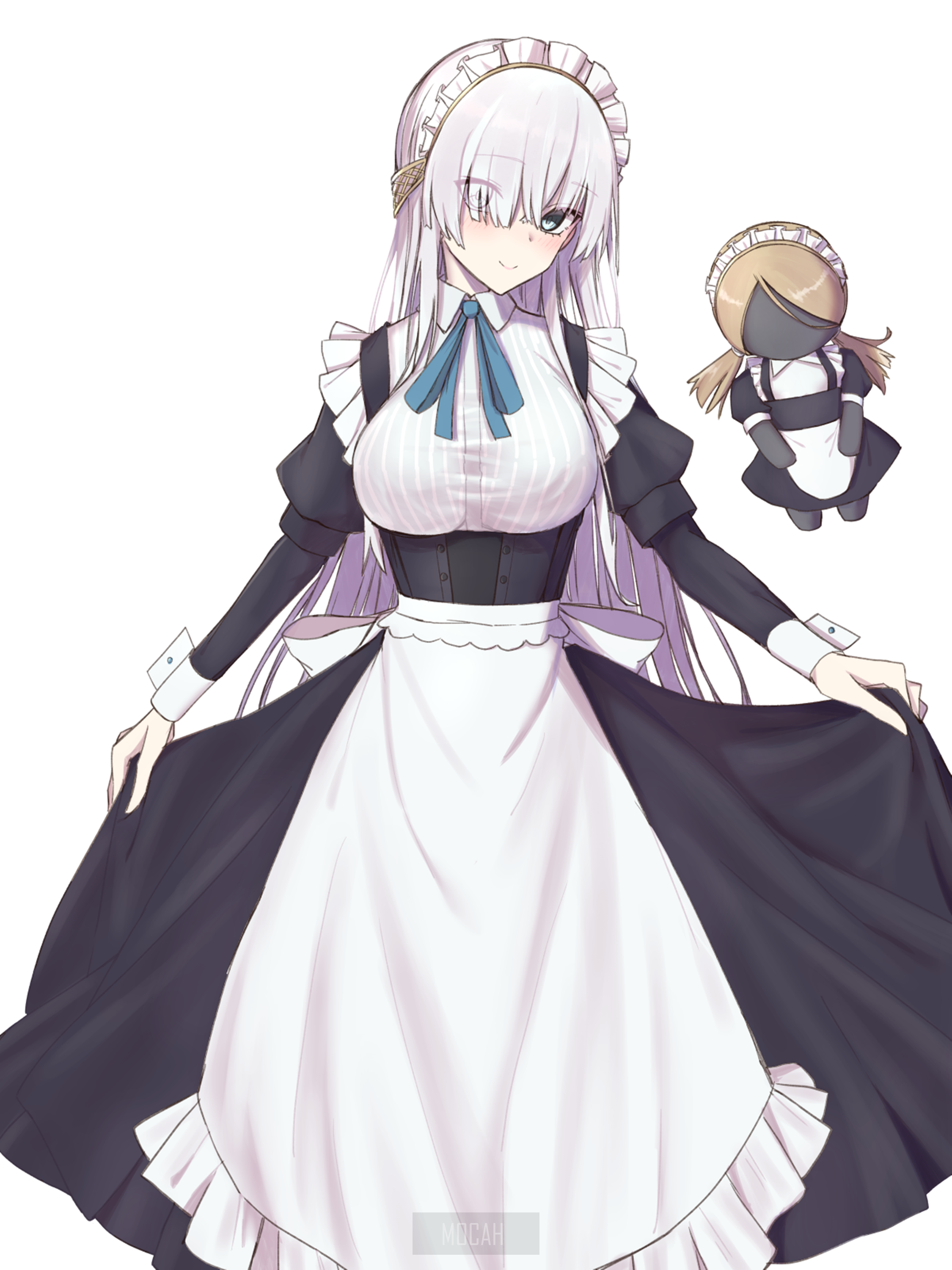 Anime girl in maid outfit with doll HD Phone Wallpaper