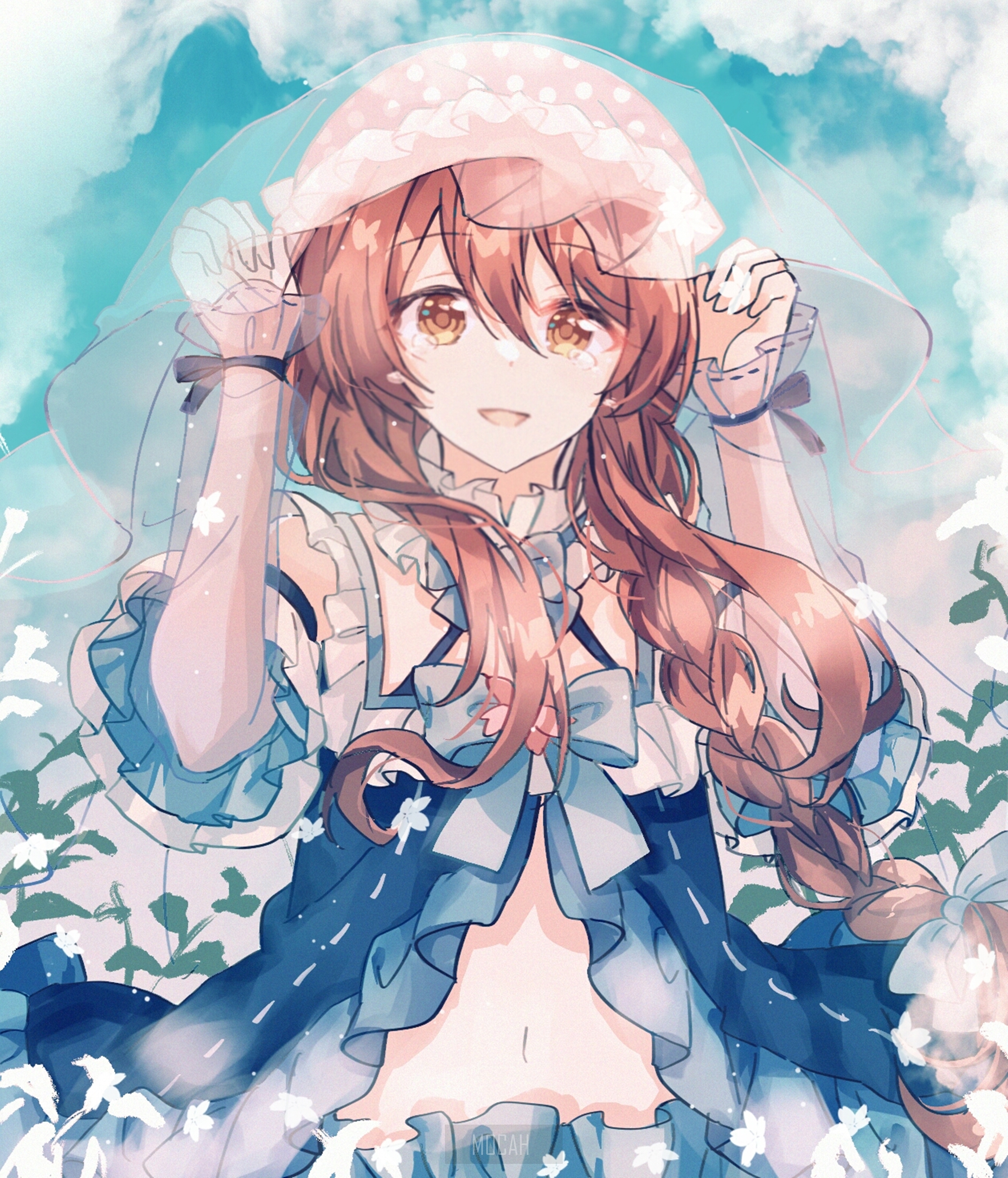 Anime girl with brown hair and veil HD Phone Wallpaper