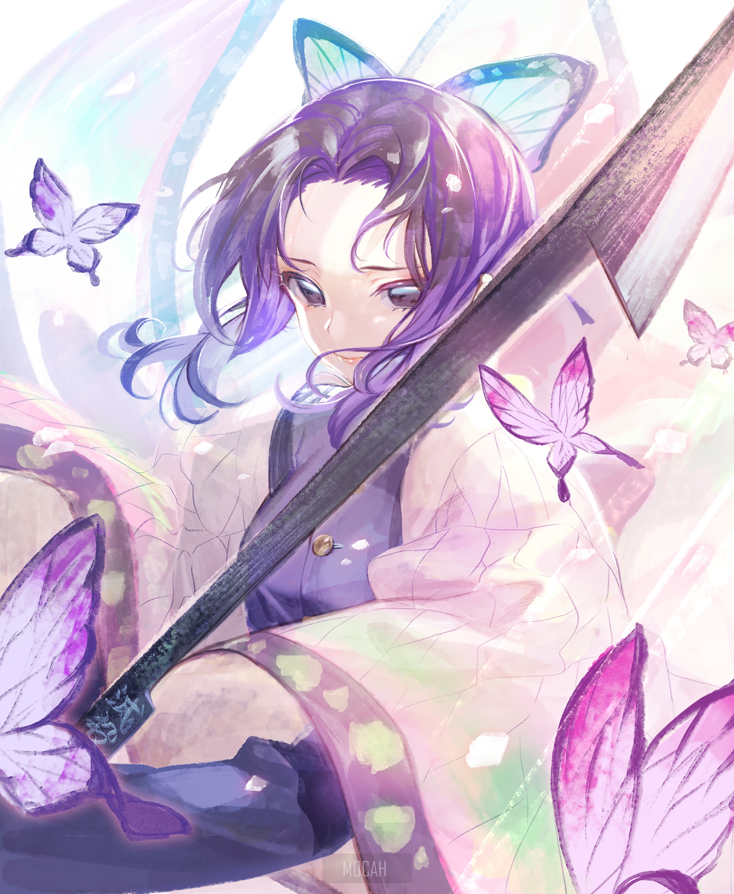 Kochou Shinobu from Kimetsu no Yaiba with butterflies HD Phone Wallpaper