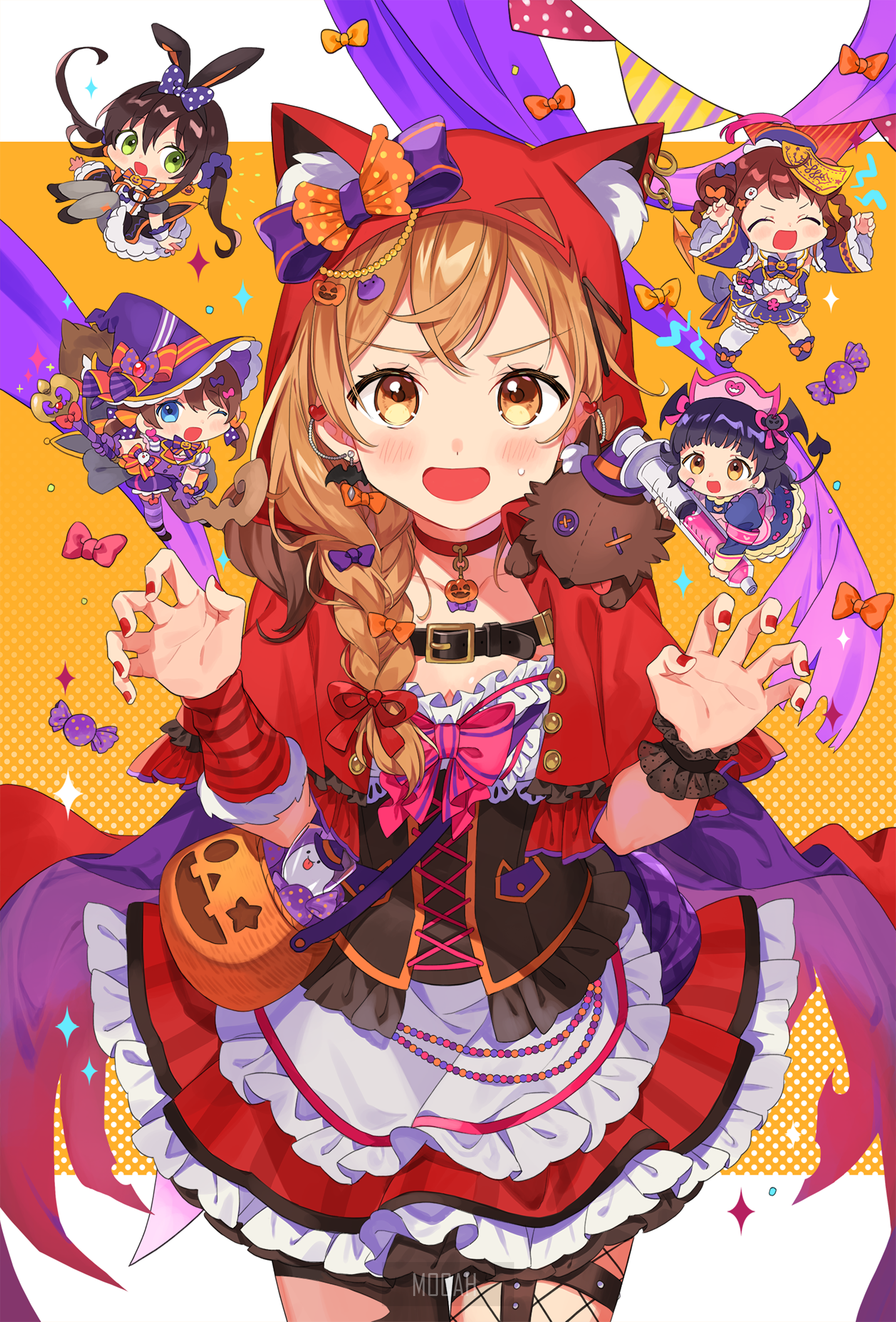 Anime girls in Halloween costumes HD Phone Wallpaper