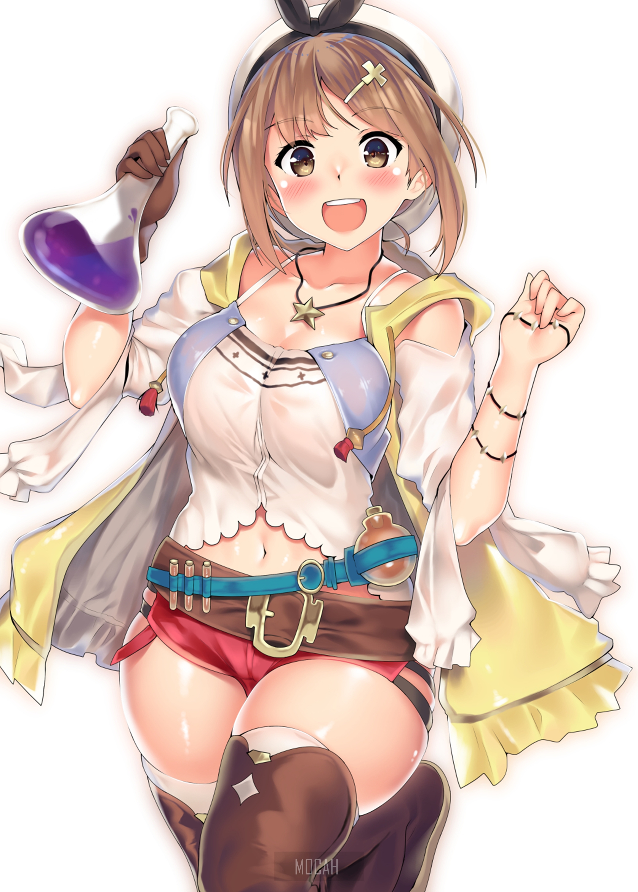 Ryza from Atelier Ryza holding a potion HD Phone Wallpaper
