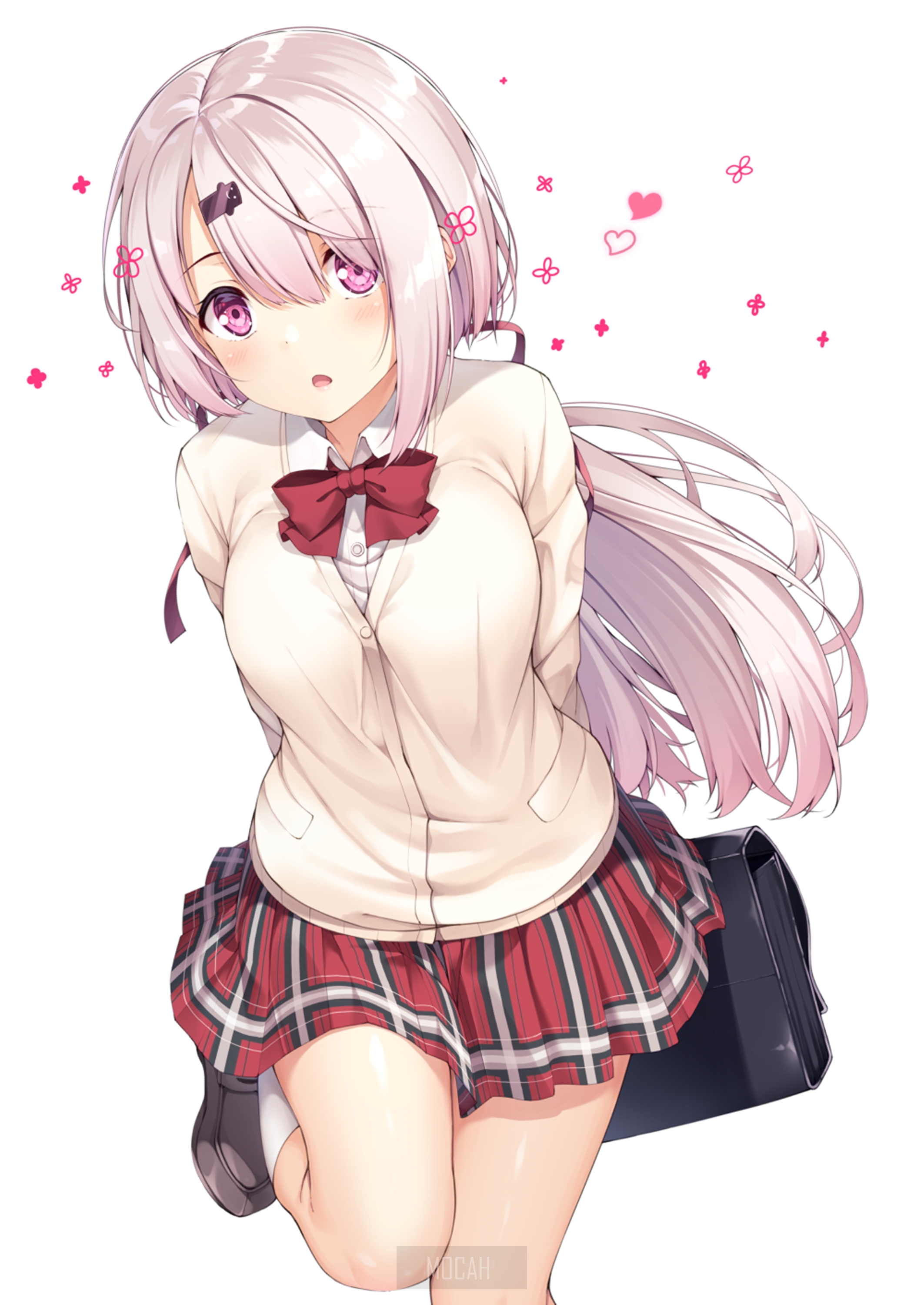 Anime girl with pink hair and school uniform HD Phone Wallpaper