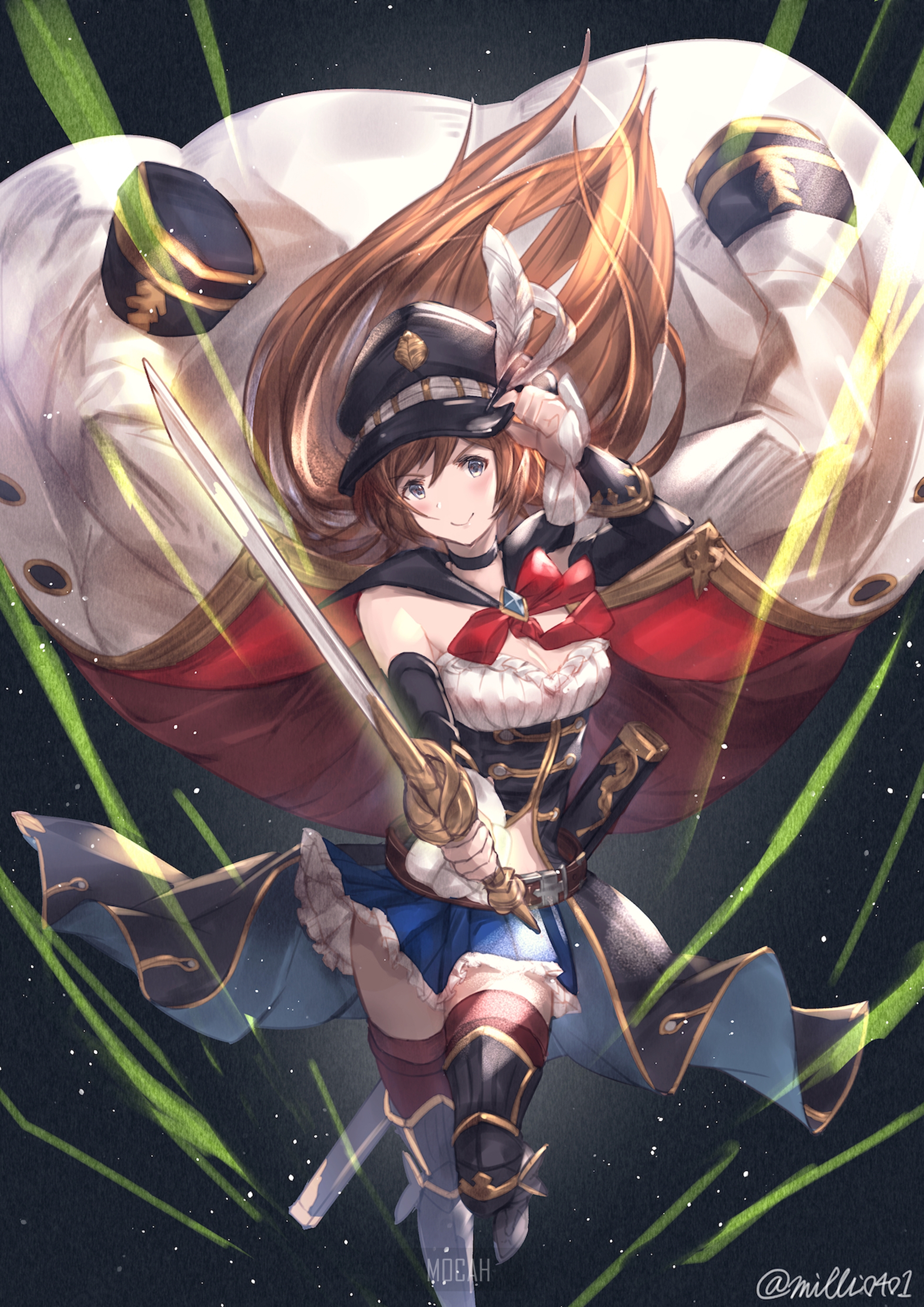 Anime girl with sword and military uniform HD Phone Wallpaper