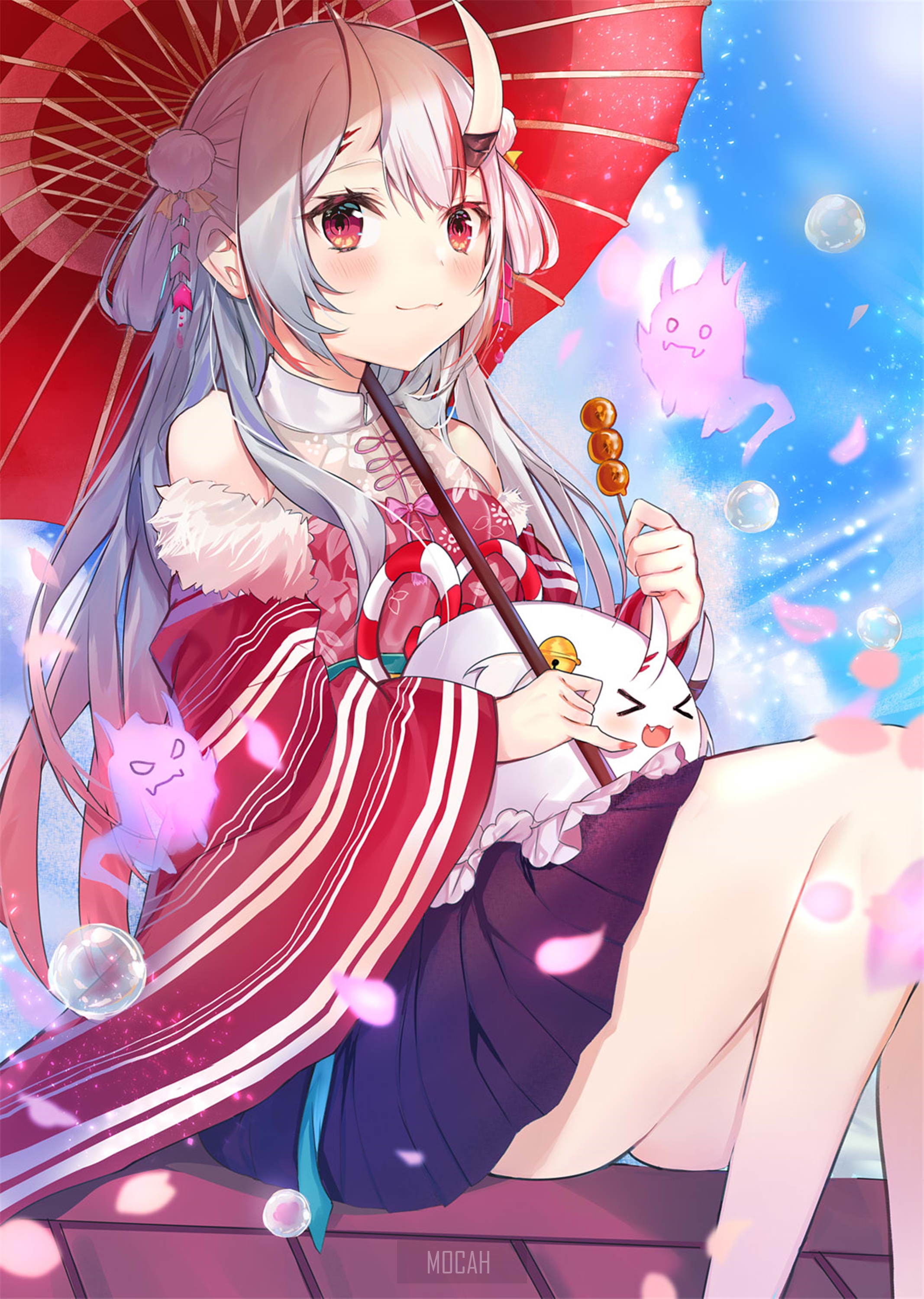 Anime girl with umbrella and dango HD Phone Wallpaper