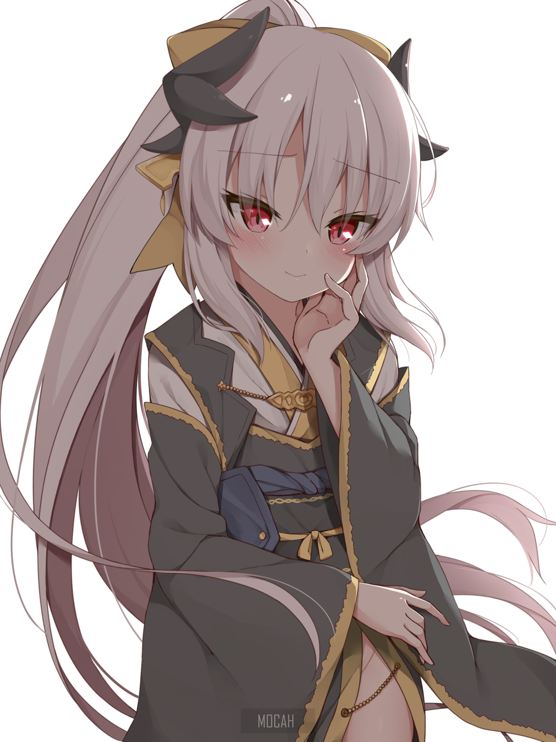 Anime girl with horns and long hair HD Phone Wallpaper