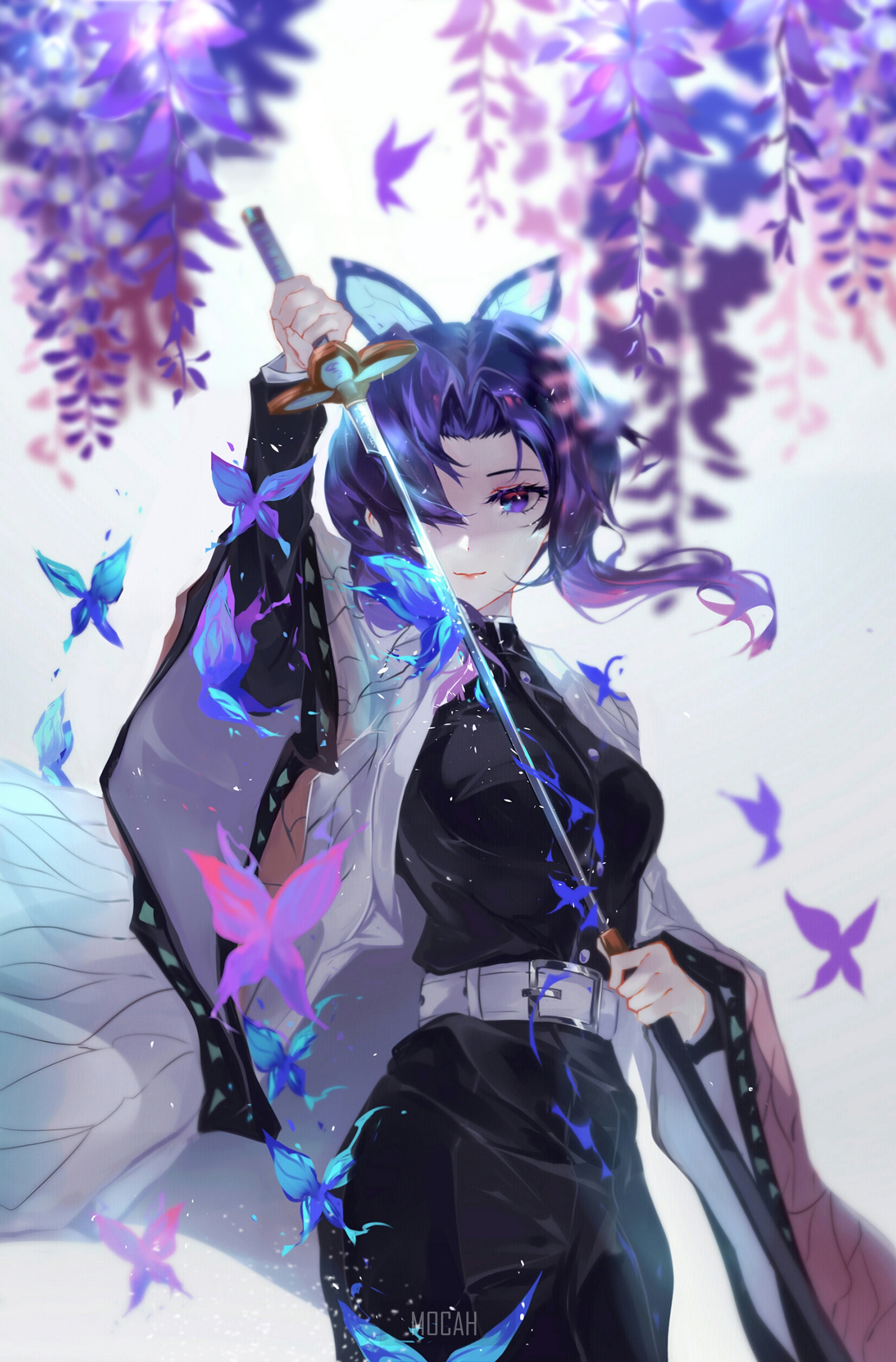 Kochou Shinobu from Kimetsu no Yaiba with butterflies HD Phone Wallpaper