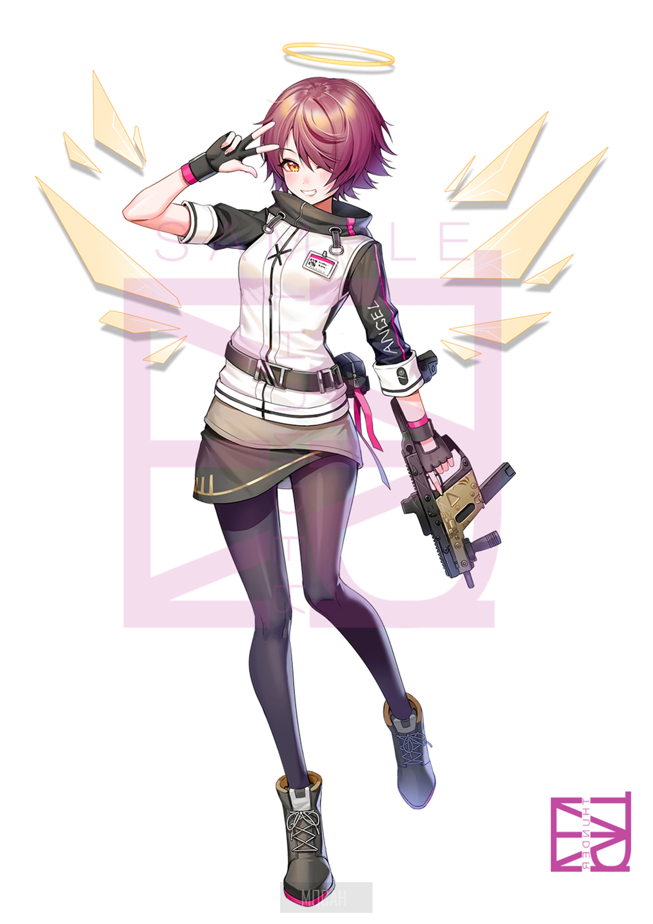 Exusiai from Arknights holding a gun HD Phone Wallpaper