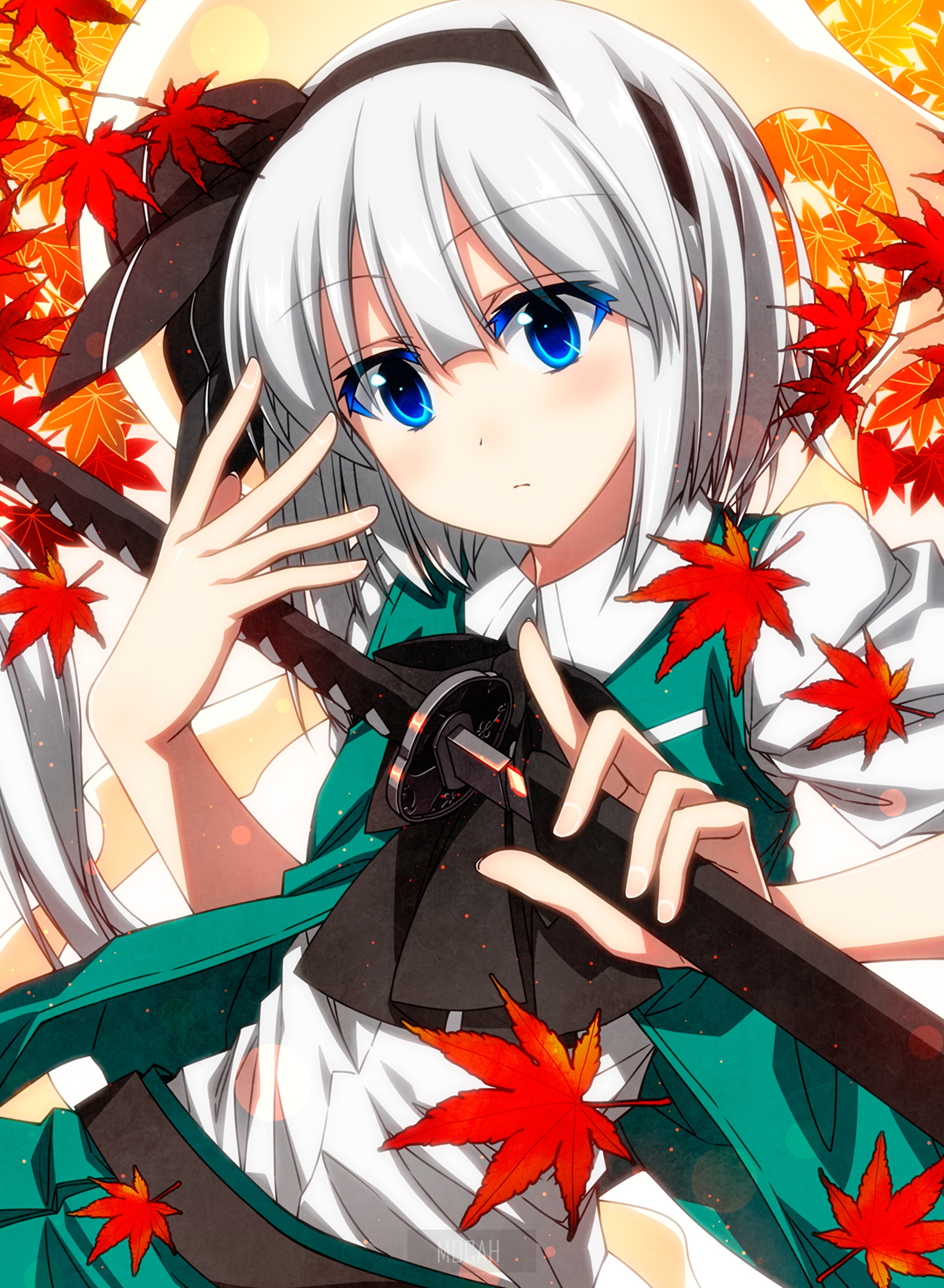 Youmu Konpaku from Touhou holding a sword HD Phone Wallpaper