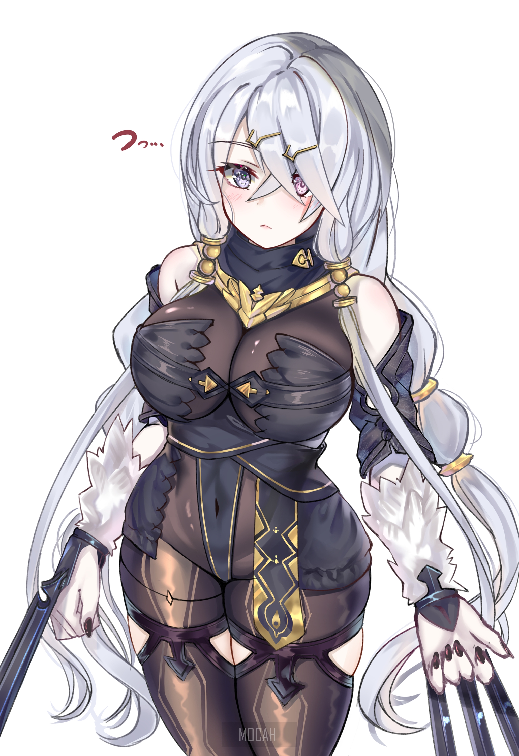 Anime girl with long white hair in dark outfit HD Phone Wallpaper