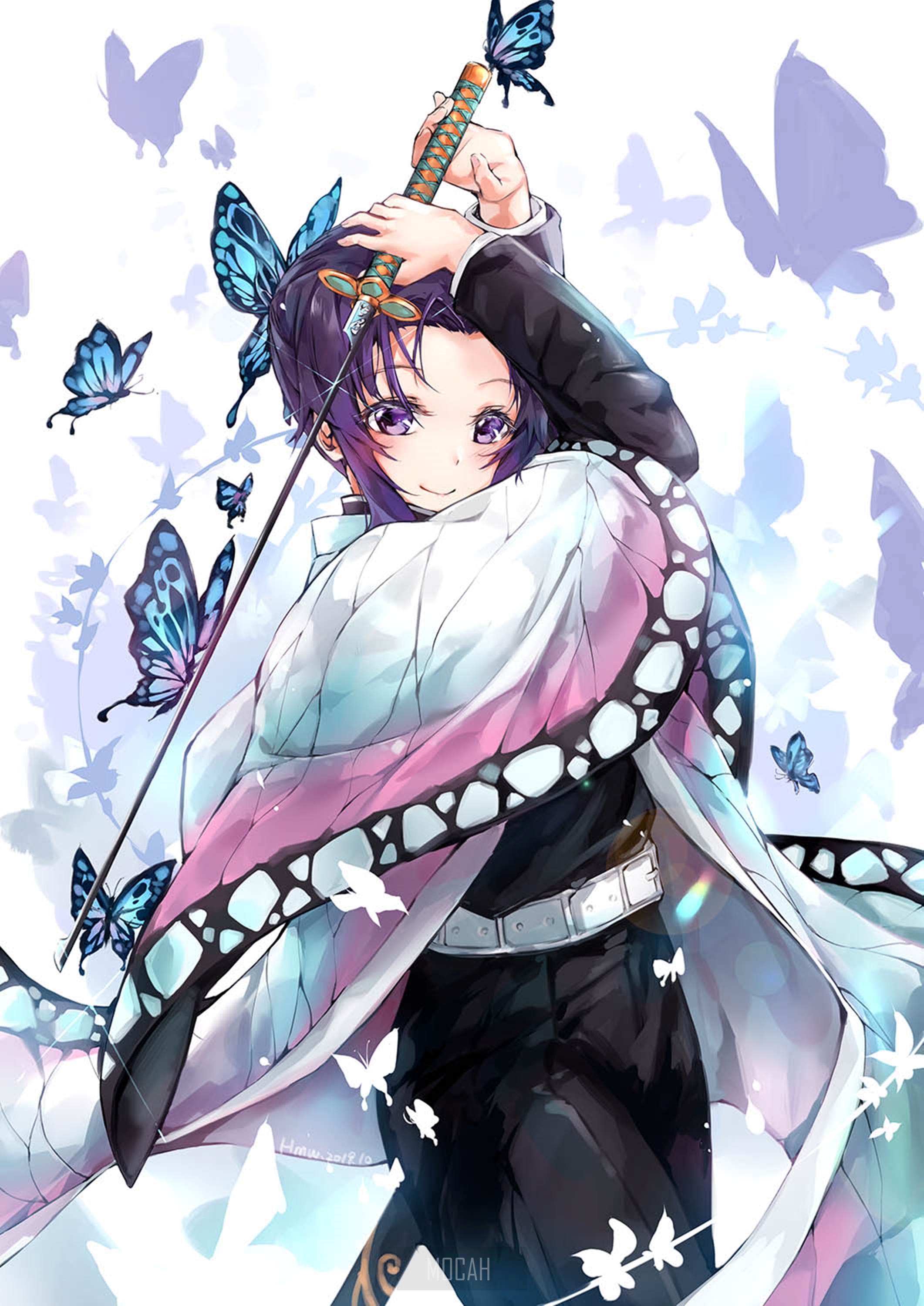 Kochou Shinobu from Kimetsu no Yaiba with butterflies HD Phone Wallpaper