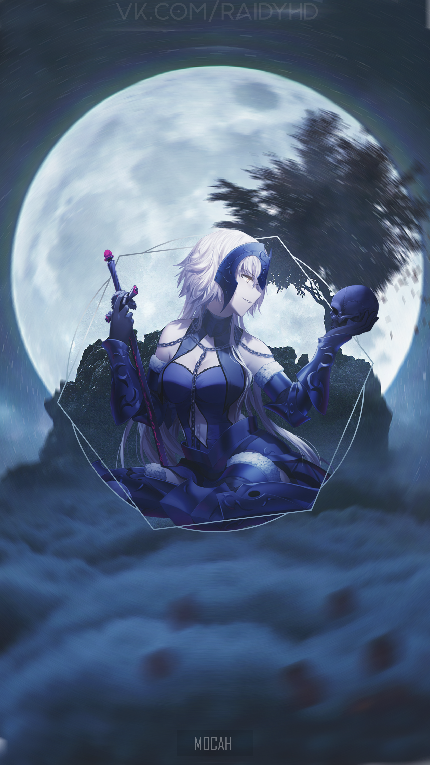 Jeanne d'Arc Alter from Fate Series holding a skull HD Phone Wallpaper
